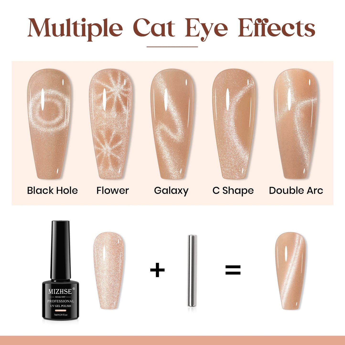 MIZHSE Cat Eye Gel Nail Polish, 12 Basic Colors Collection Glitter Gel Polish Set Magnetic Nail Polish, Sparkle Shimmer Fall Nail Gel Nude Pink Brown Soak Off Nail Art Manicure Kit Gift for Ladies