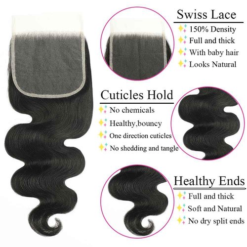 5x5 Closure Body Wave Transparent HD Lace Closure 12A Brazilian Virgin Human Hair Closure Free Part Pre Plucked with Baby Hair Natural Color 14 Inch