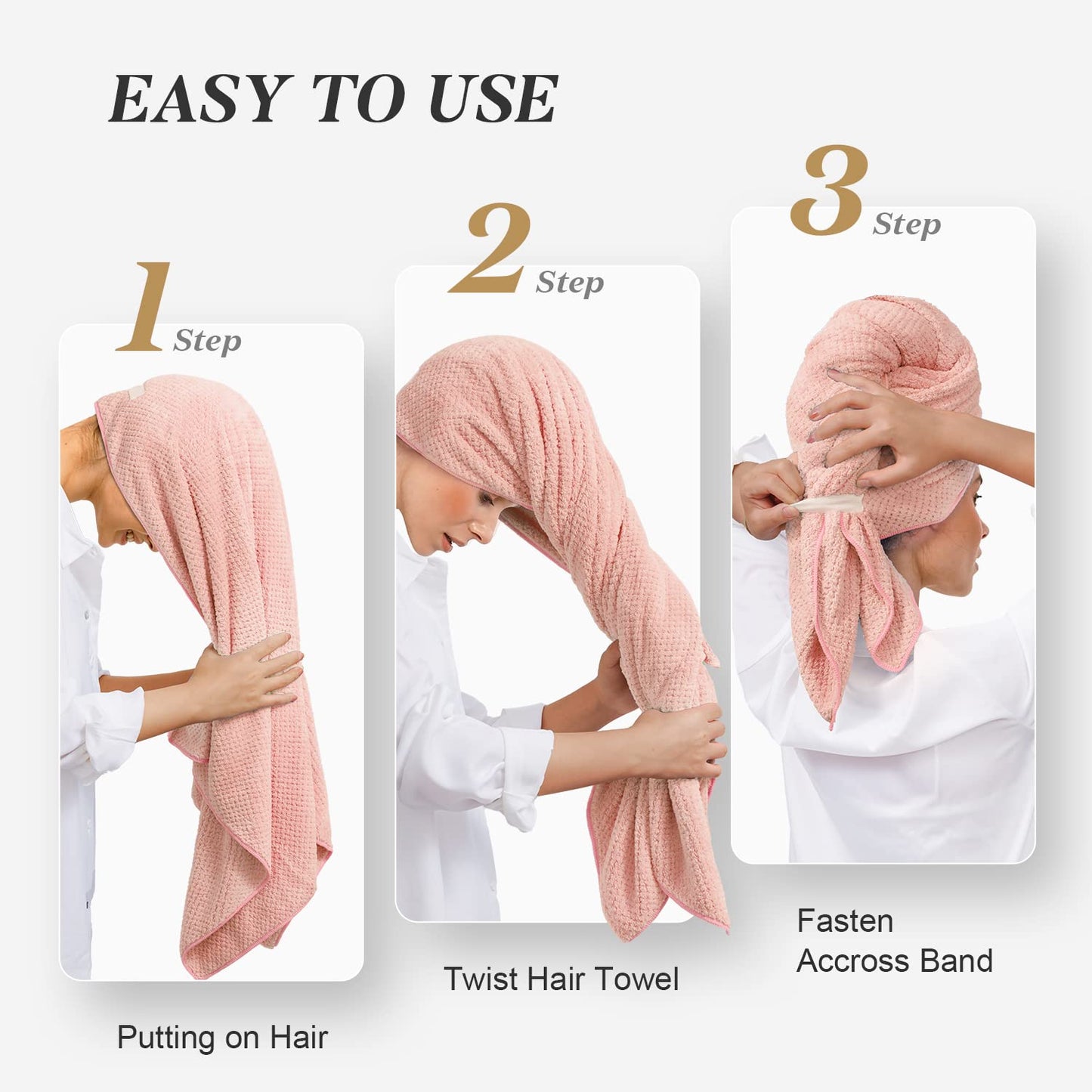 Sucedul Large Microfiber Hair Towel Wrap for Women, 41 x 27.5 Inch Super Absorbent Hair Drying Towel, Anti Frizz Fast Drying Hair Turbans for Long, Thick, Curly Hair Wrap Towels Pink