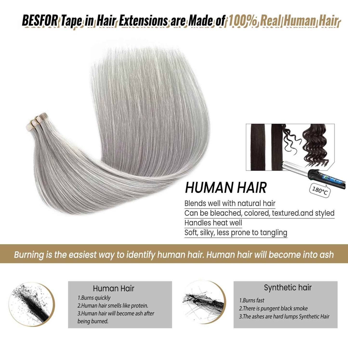 Platinum Silver Invisible Seamless Tape in Hair Extensions Human Hair 16inch Silver Grey Double Sided Pu Hair Extensions Tape ins Human Hair for Women 50g/Pack