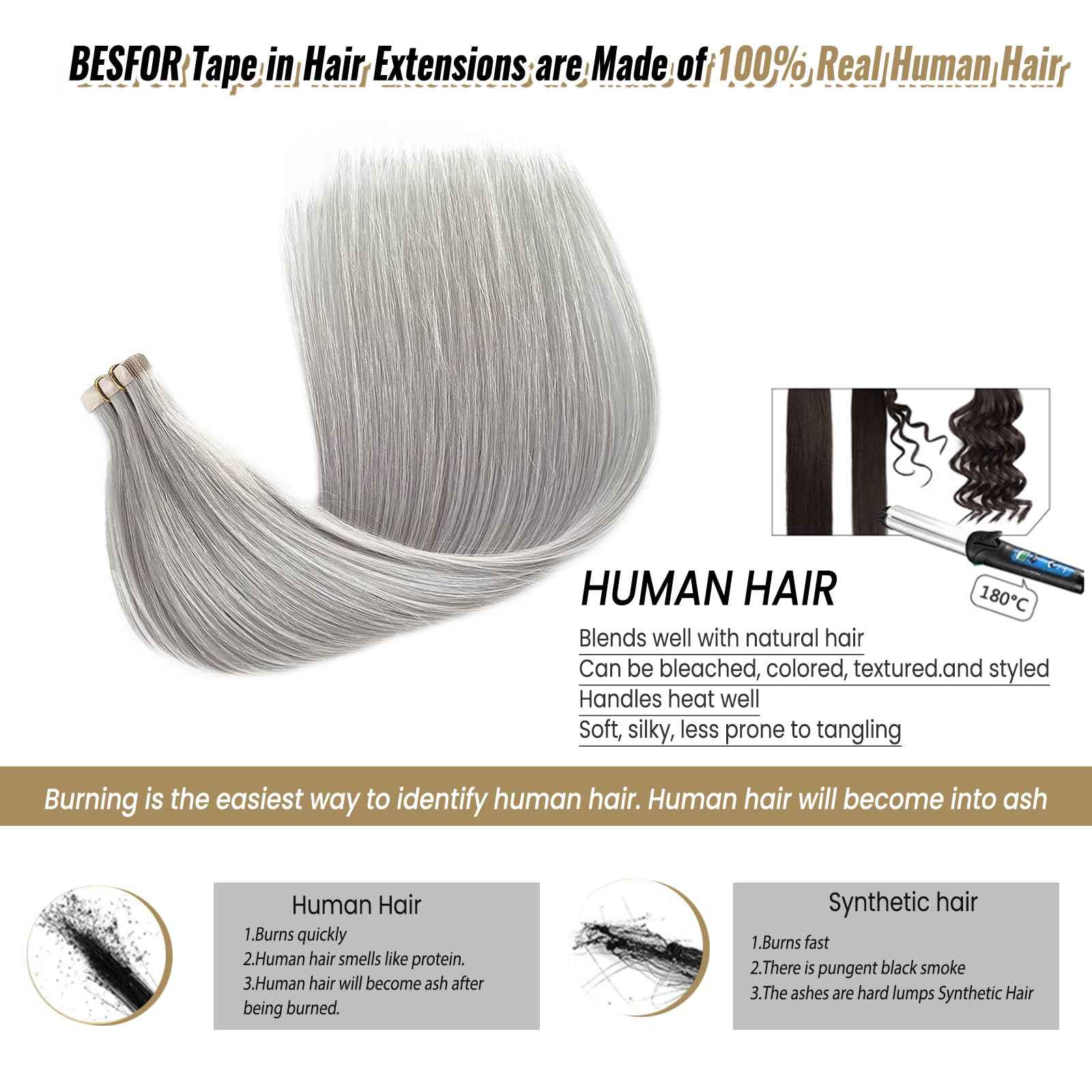 Platinum Silver Invisible Seamless Tape in Hair Extensions Human Hair 16inch Silver Grey Double Sided Pu Hair Extensions Tape ins Human Hair for Women 50g/Pack