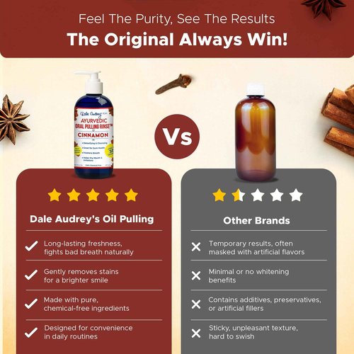 Dale Audrey Ayurvedic Nano Hydroxyapatite Oil Pulling for Teeth and Gums | Cinnamon Flavored Organic Oral Rinse Mouthwash for Bad Breath | Essential Oils for Teeth Whitening & Fresh Breath | (8 oz)
