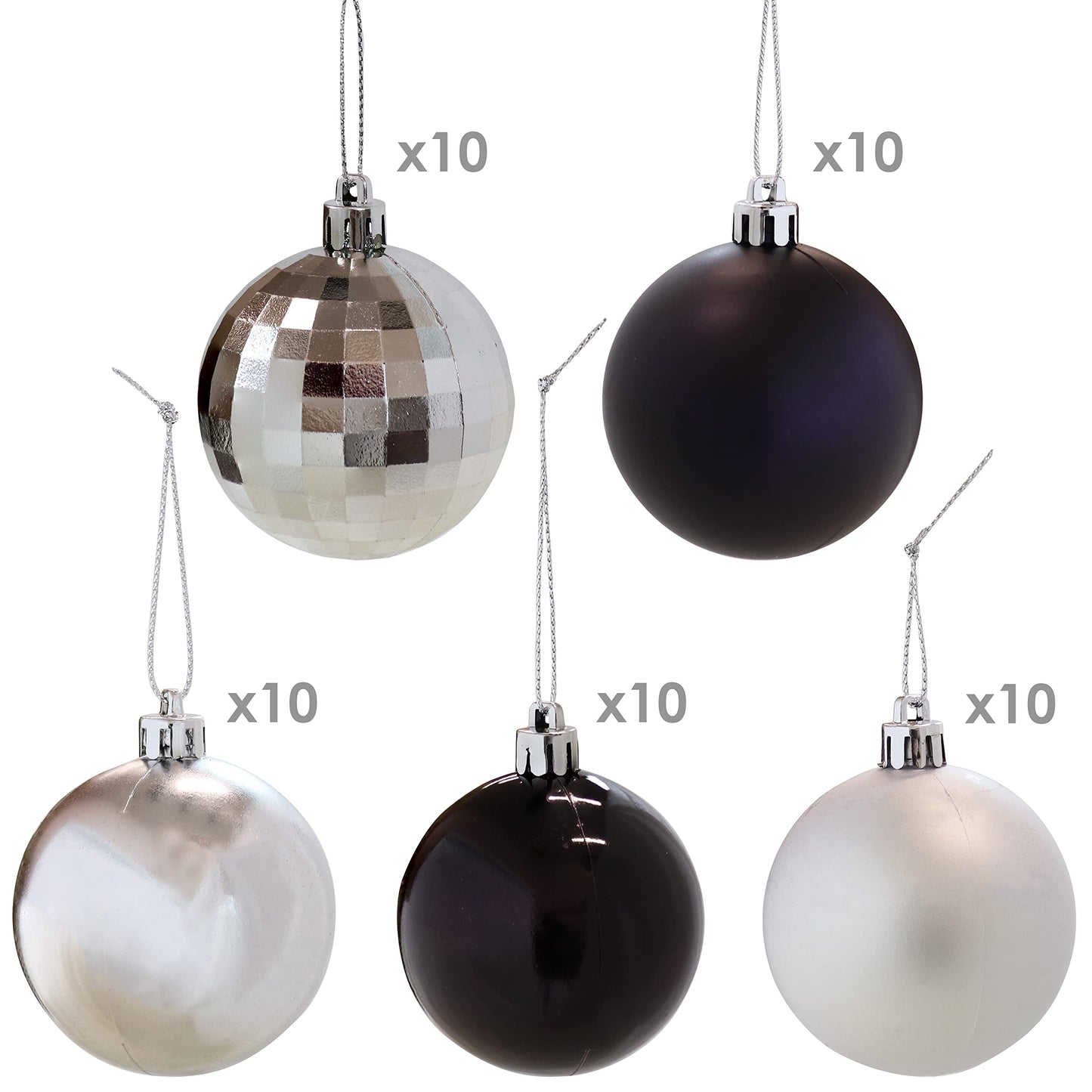 Sunnydaze Modern Holiday 50ct Christmas Ornament Balls - 5 Styles of Shatterproof Christmas Decorations for Tree