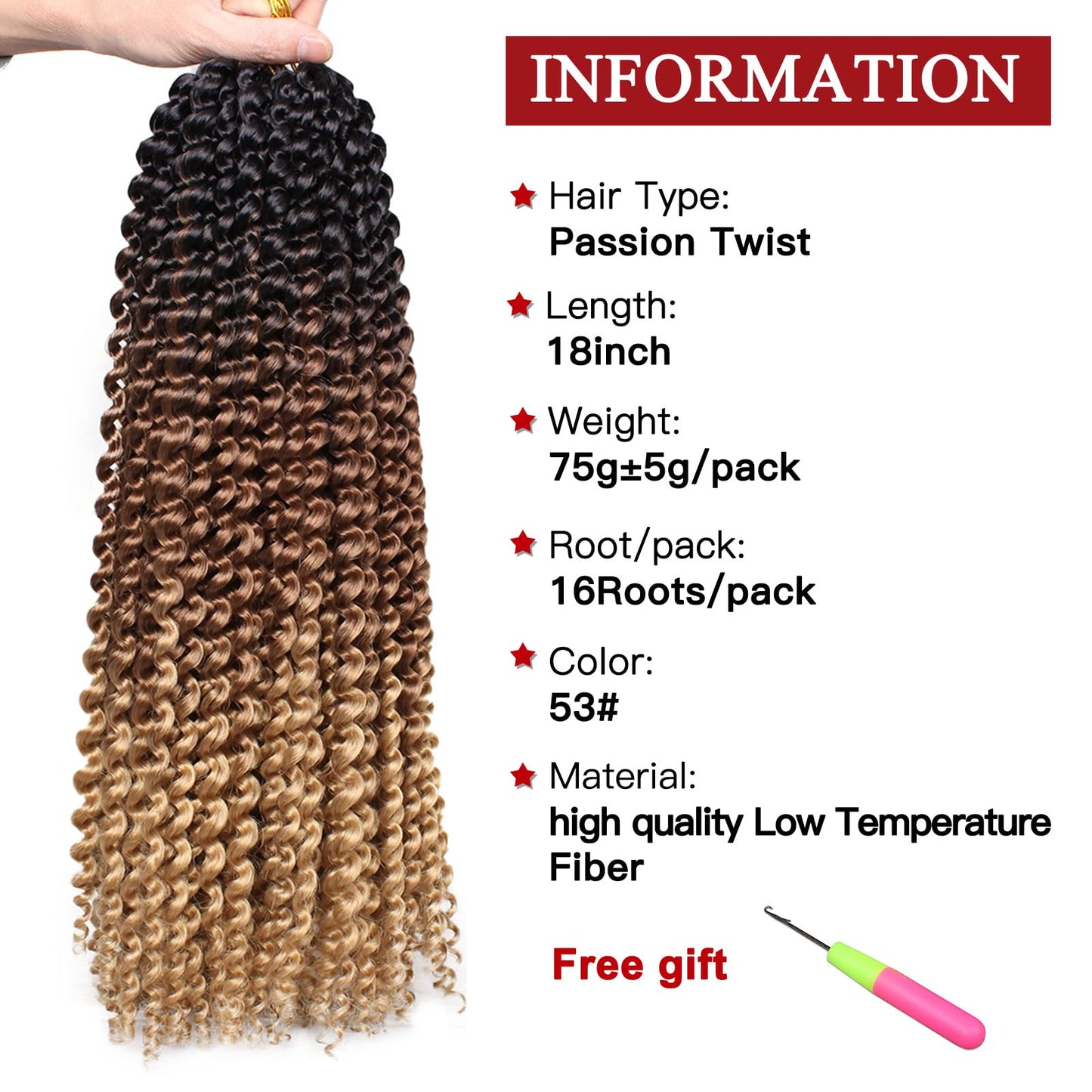 Xtrend 18 Inch Passion Twist Hair Water Wave Crochet Braiding Hair 7 Packs Synthetic Hair Extensions Crochet Braids Hair (16Strands/Pack,Black/Brown/Blond#)