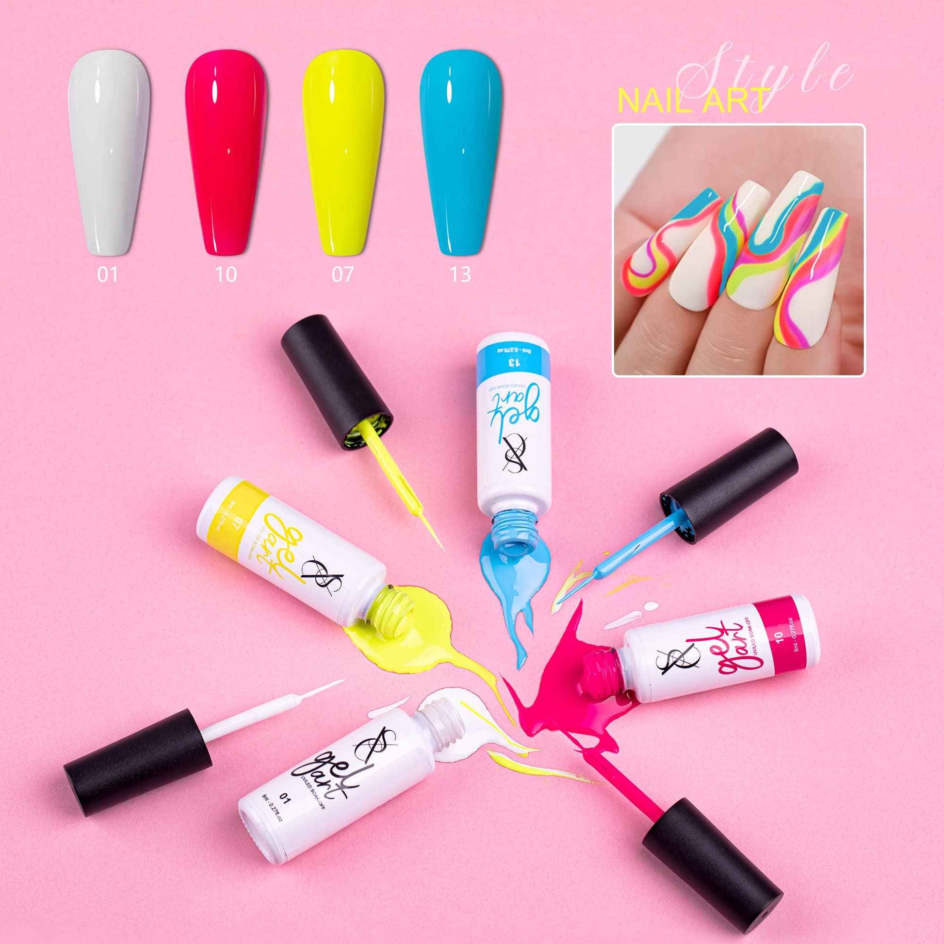 SXC Cosmetics 24-Color Gel Liner Set for Nail Art - With Built-in Thin Brush for Swirl Nail Designs and Soak-Off Gel Polish