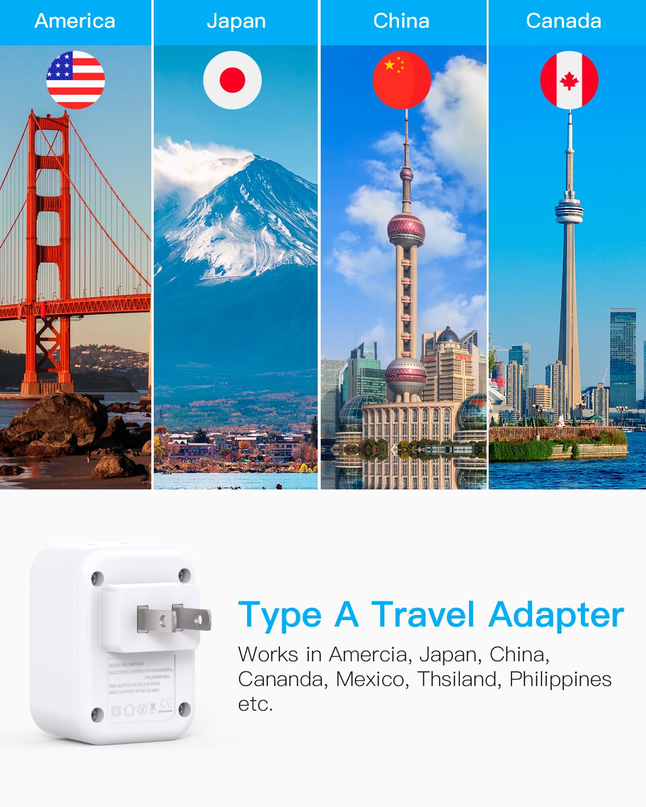 US to Japan Plug Adapter, Japan Power Adapter with 2 Outlets 3 USB Ports(2 USB C), Travel Plug Adapter for Amercian USA to Japanese China Canada Mexico Philippines Peru, 2 Pack