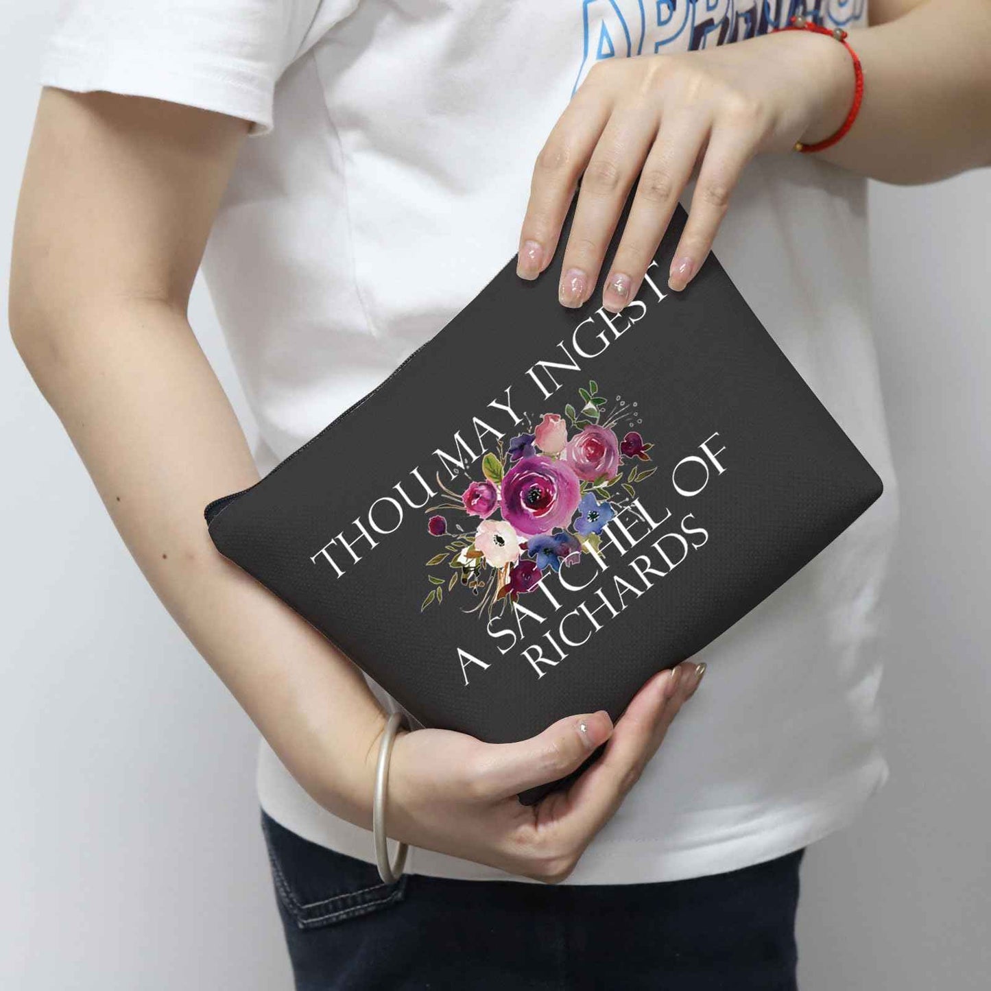 MNIGIU Funny Sarcastic Gift Thou May Ingest a Satchel of Richards Makeup Zipper Pouch Bag for Friends Adult Saying Joke (THOU Black Bag)