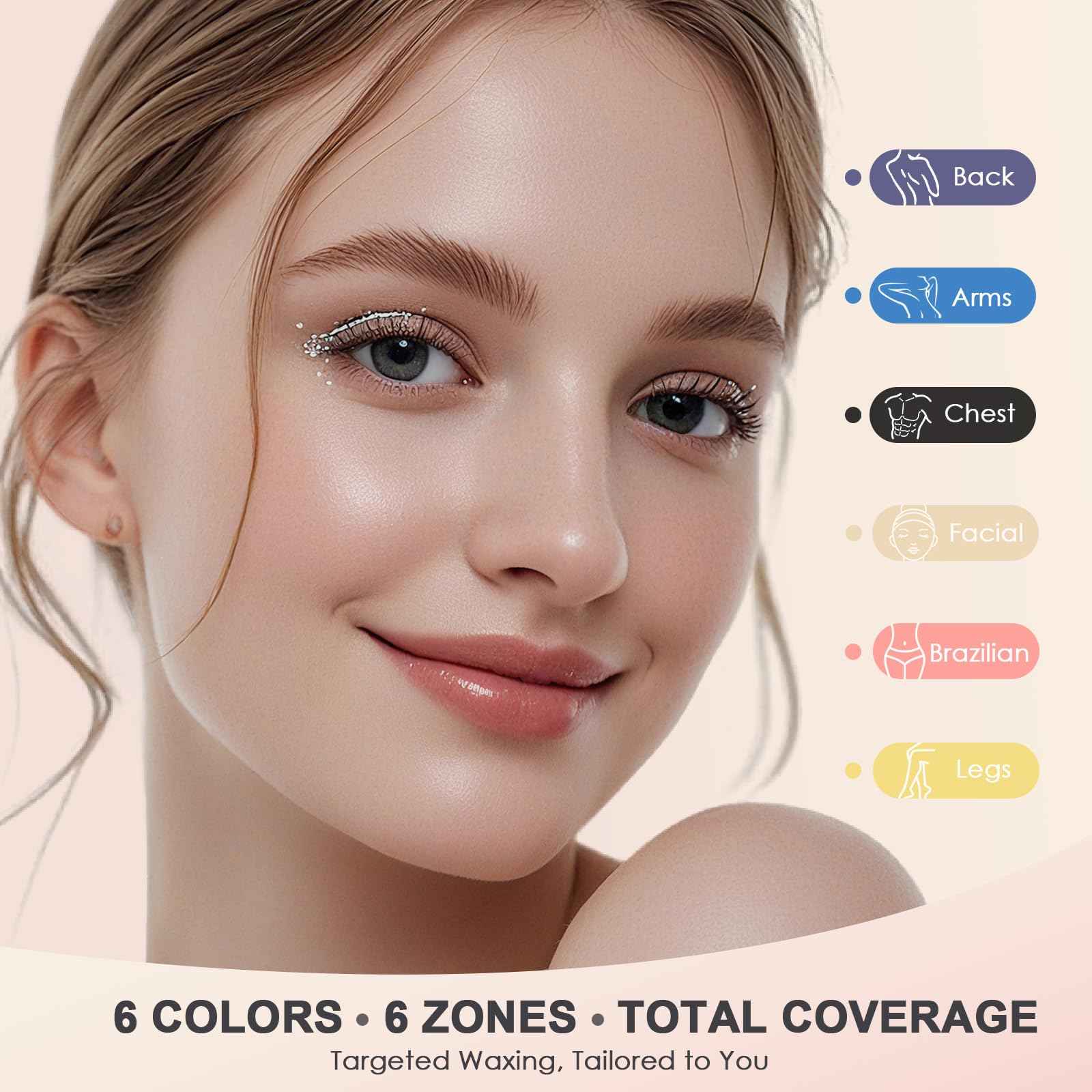 KeShi Waxing Kit for Women and Men, Digital Wax Warmer with 6 Bags Hard Wax Beads, at-Home Hair Removal Wax Kit for Full Body, Face, Eyebrow, Bikini, Legs, Brazilian & Sensitive Skin(Silky Cream)