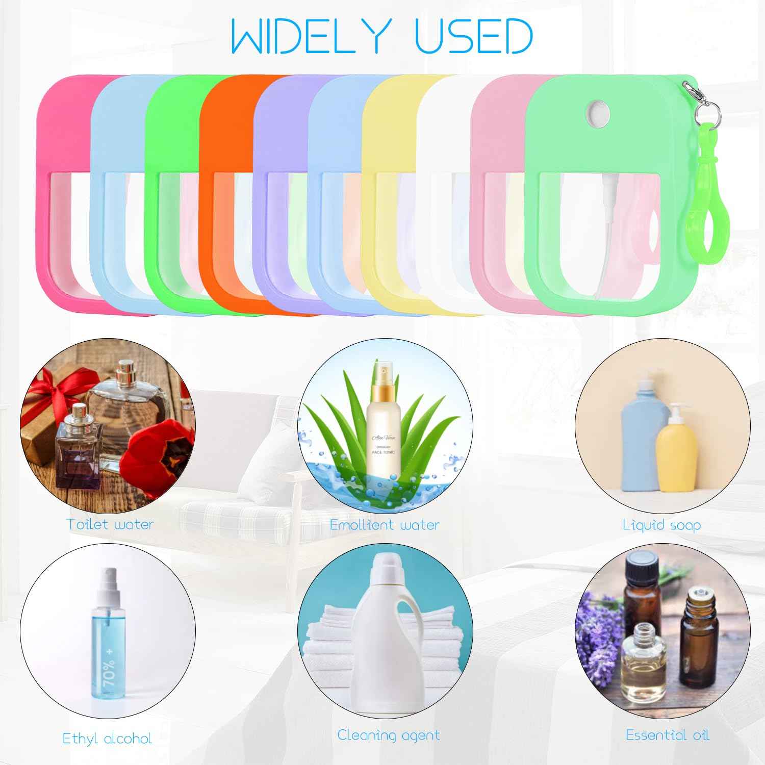 VIEKIER 10 Pcs Portable Card Spray Bottle 1.29oz Refillable Perfume Bottle Reusable Leakproof Spray Bottle Water Spray Bottle with Keychain for Cosmetic 10 Color