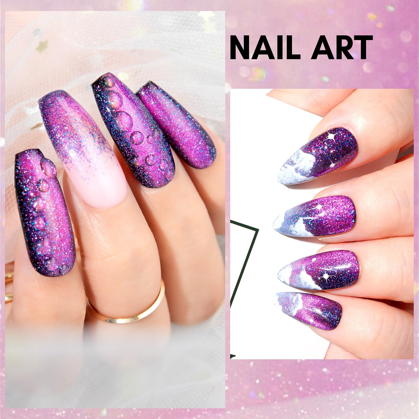 Makartt Gel Nail Polish, Black Hole Cat Eye Gel Polish 10ml Sparkly Cat Eye Glitter Spring Gel Polish with Magnet Stick Soak Off UV/LED Manicure Nail Art Designs-Cherry Veil