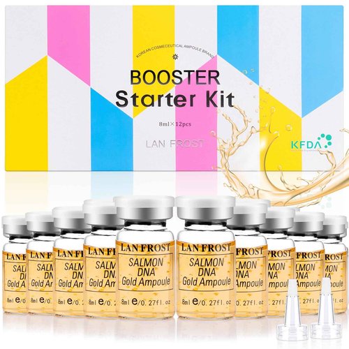 BB Facial Glow Starter Kit Serum Hyaluronic Acid Essence Skin Care Set, Salmon DNA Glod Ampoule 0.27oz 12 Vials, Glow Repair Kit with 7 Different Peptides