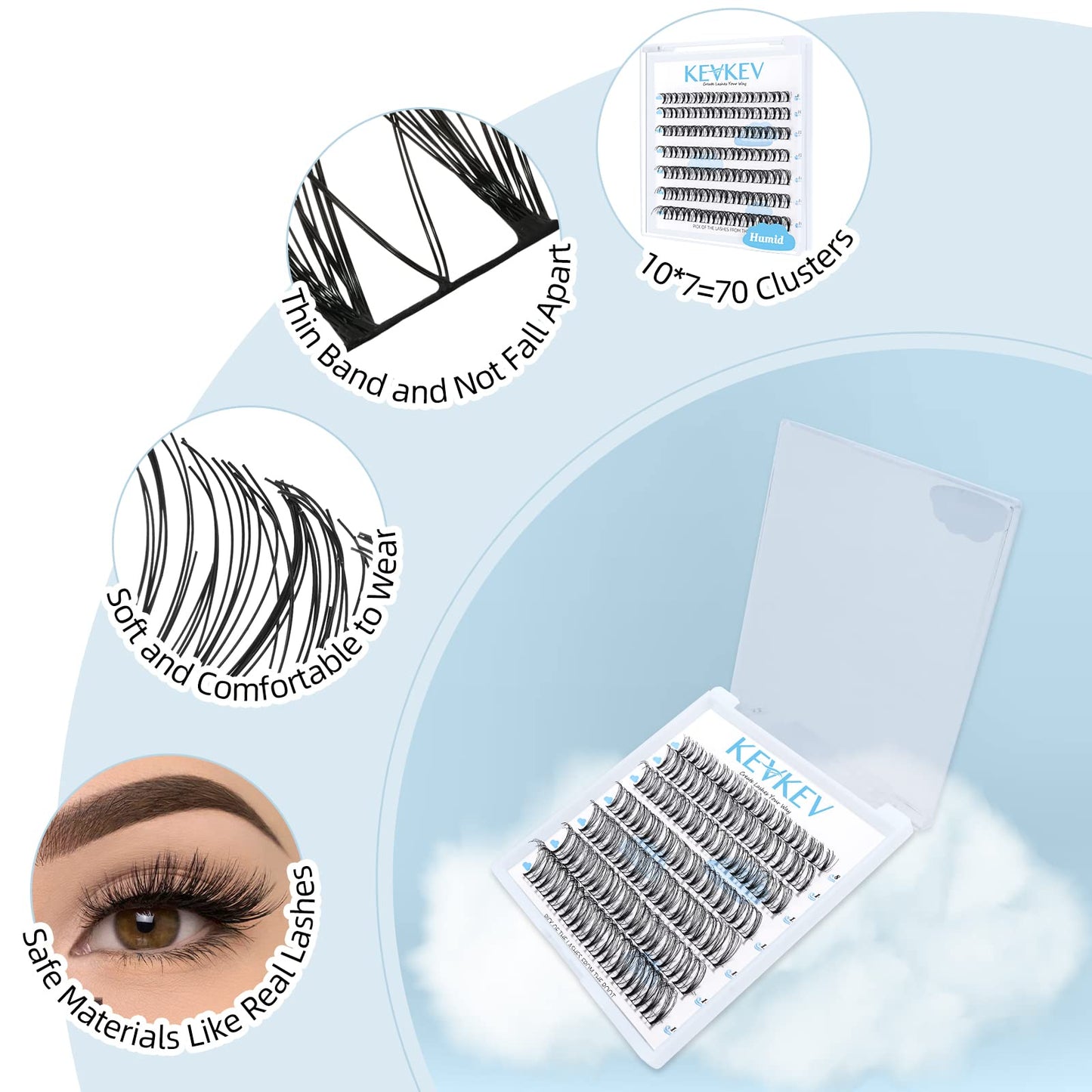 Lash Clusters 70 Pcs Cluster Lashes Eyelash Clusters DIY Cluster Eyelash Extensions Individual Lashes Thin Band & Soft(Humid,D-14mm)