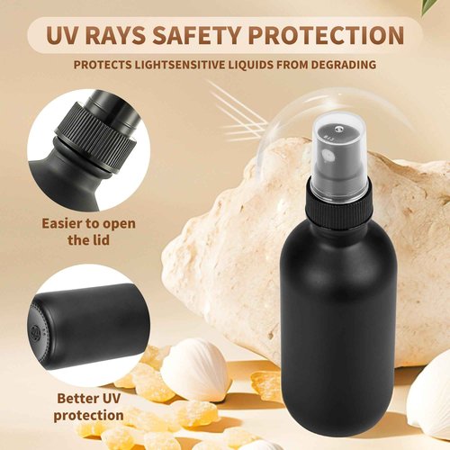 BILLIONSTARS 24 Pack 2oz Glass Boston Round Bottle with Fine Mist Sprayer - Black Frosted - Essential Oils, Bath, Beauty, Hair & Cleaning - Leakproof Travel Bottles