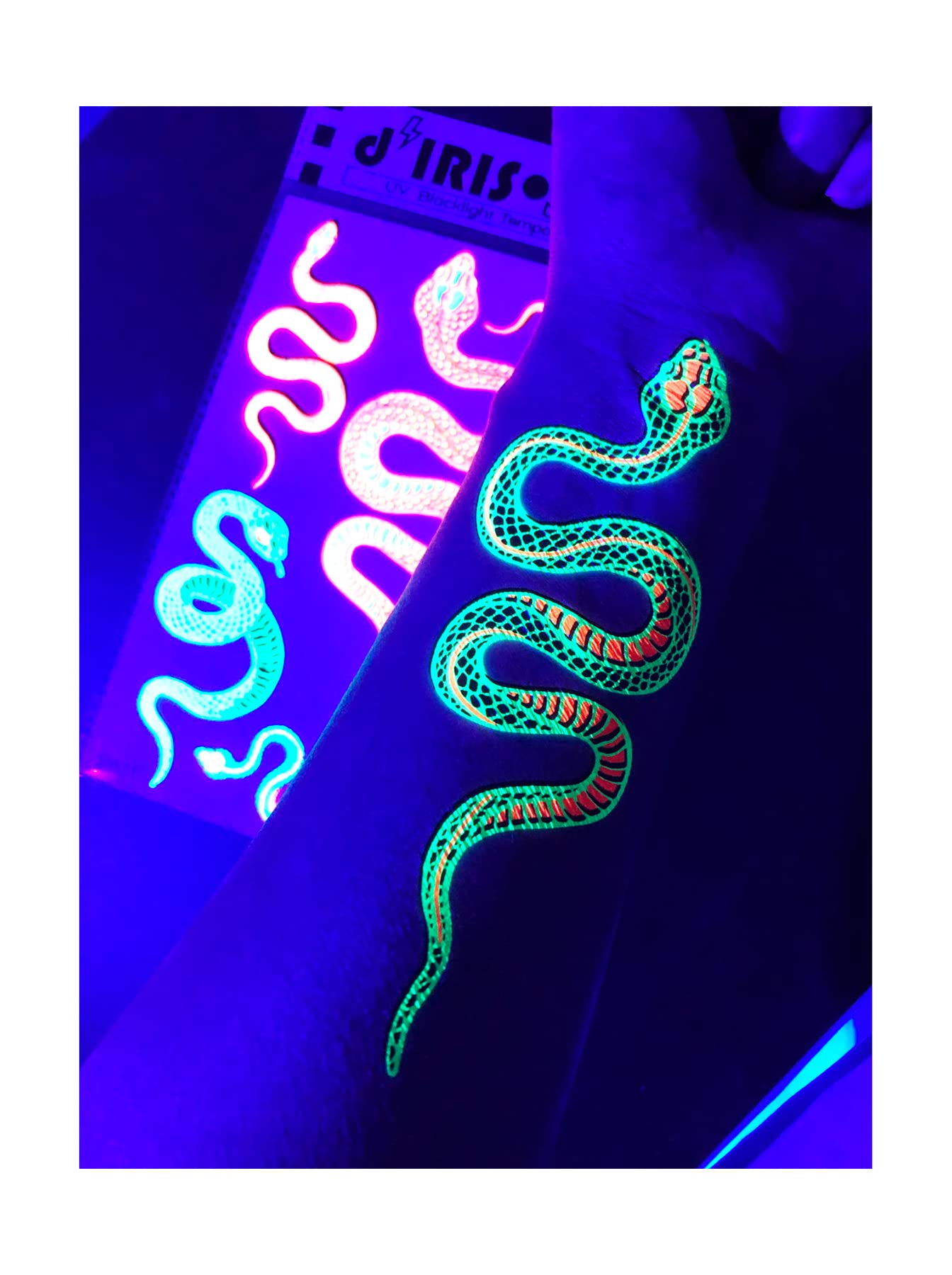 Blacklight Glow Party Temporary Tattoo-1 Sheet - Cobra