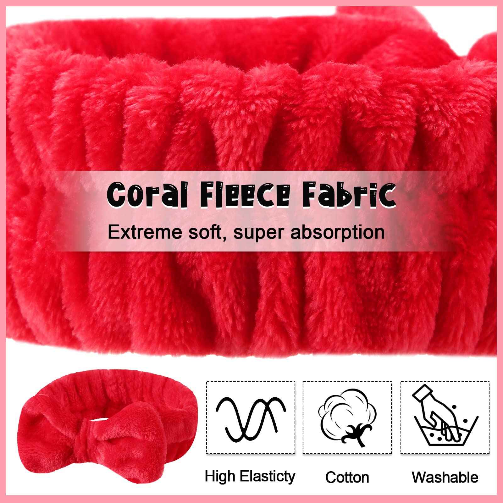 Tigeen 52 Pieces Spa Headband for Washing Face Bulk Soft Coral Fleece Skincare Headband, Bow Makeup Cosmetic Hairband Fluffy Shower Spa Essentials for Girls Women Slumber Supplies(Vivid,Solid Series)