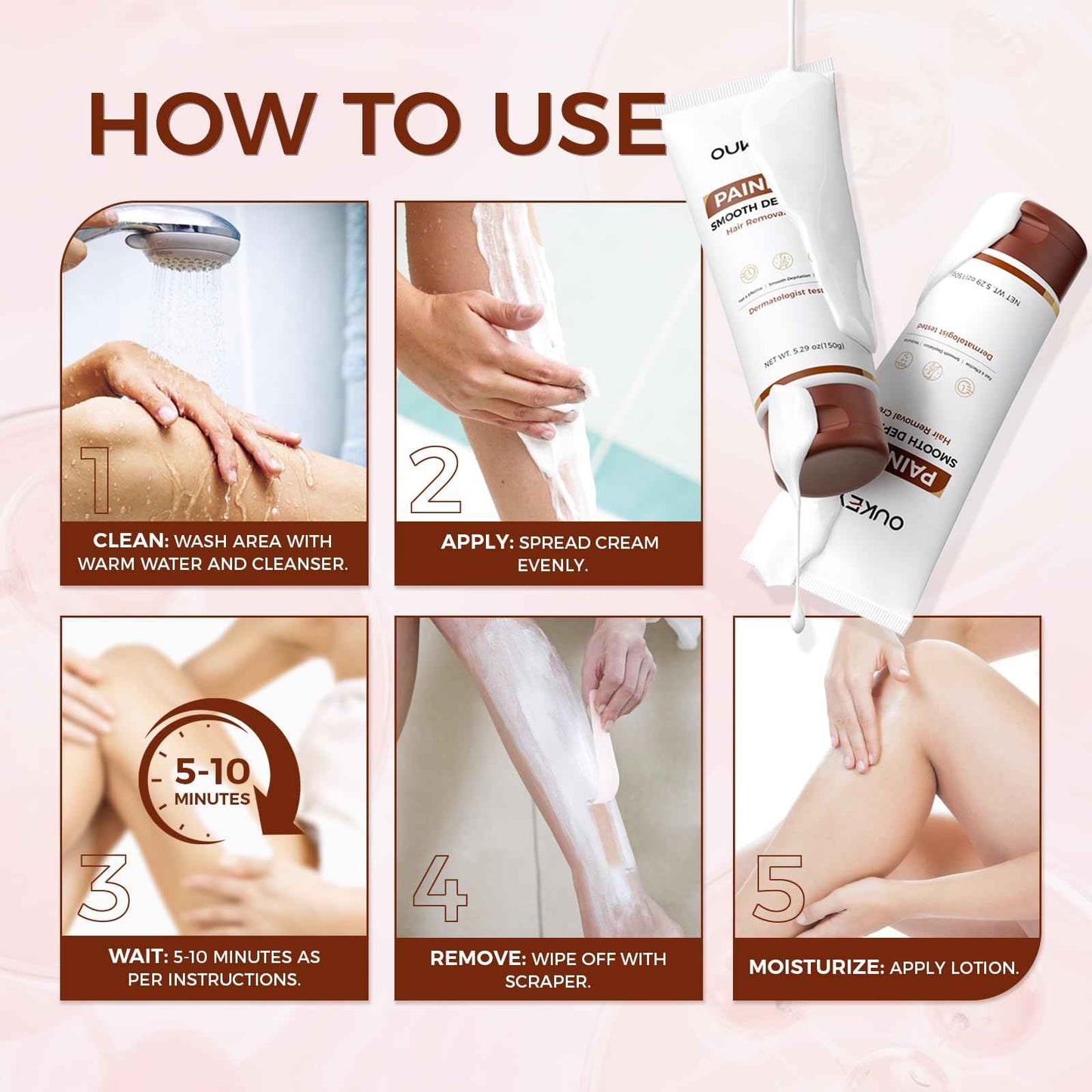 OUKEYA 2PACK, Hair Removal Cream for Women & Men Sensitive Skin, Natural Extracts Depilatory Cream for Bikini Line Legs Arms Underarms, Dermatologically Tested Painless Hair Remove Gel with Tool