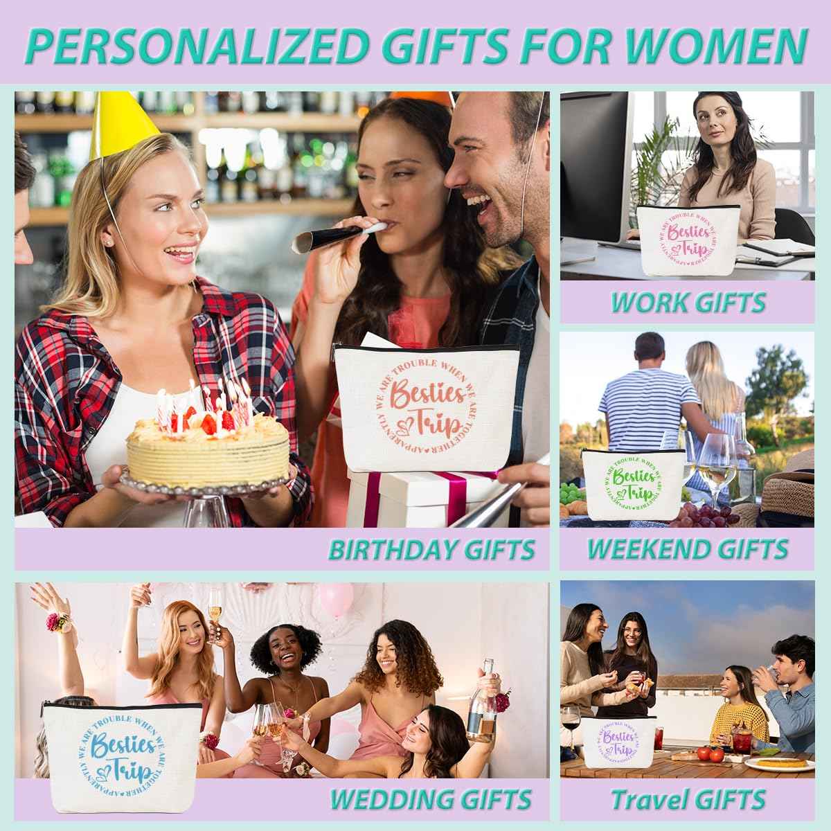 5Pcs Girls Trip Gifts Girls Weekend 2025 Makeup Bag Besties Trip Gifts Favors Summer Gifts Cosmetic Bag Toiletry Bag Zipper Pouch Weekender Bags for Women Girl Friendship Bachelorette Party Birthday