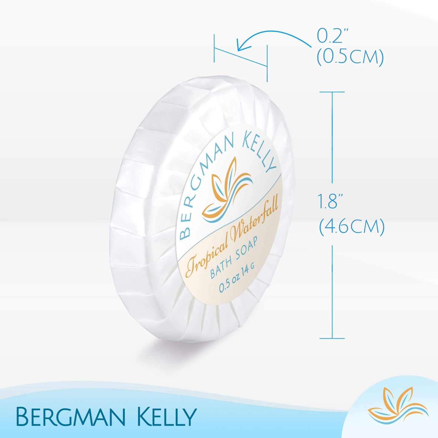 BERGMAN KELLY - Hotel Soap Bars in Bulk - Tropical Waterfall, 0.5 oz, 100 PK - Small Individually Wrapped Round Soap - Travel Size Mini Toiletries for Airbnb, Motel, Guest Bathroom