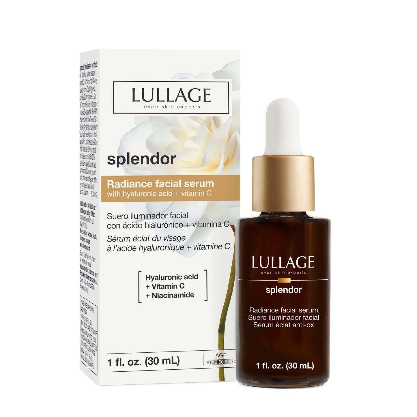 Splendor Radiant Facial Serum, Hyaluronic Acid and Vitamin C Serum, Revitalizing Facial Serum to help replenish and firm the skin appearance by Lullage (Dropper)