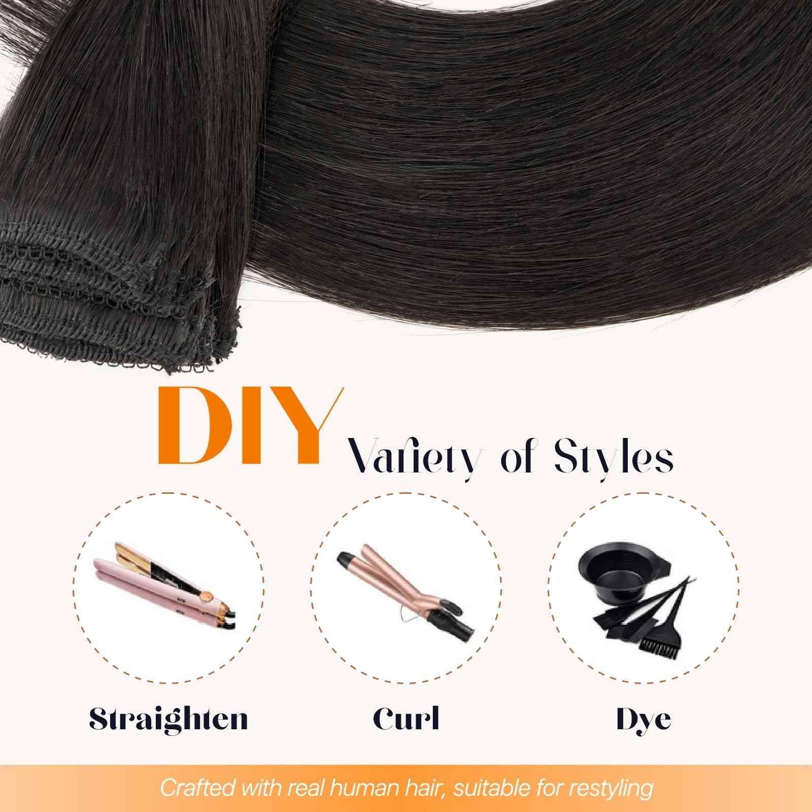 TESSHAIR 6PCS Clip in Hair Extensions Real Human Hair, Short Hairpieces for Women Single Clip Ins to add Highlights & Volume, No Tangle & Smooth,12 Inch 33g #1B Natural Black