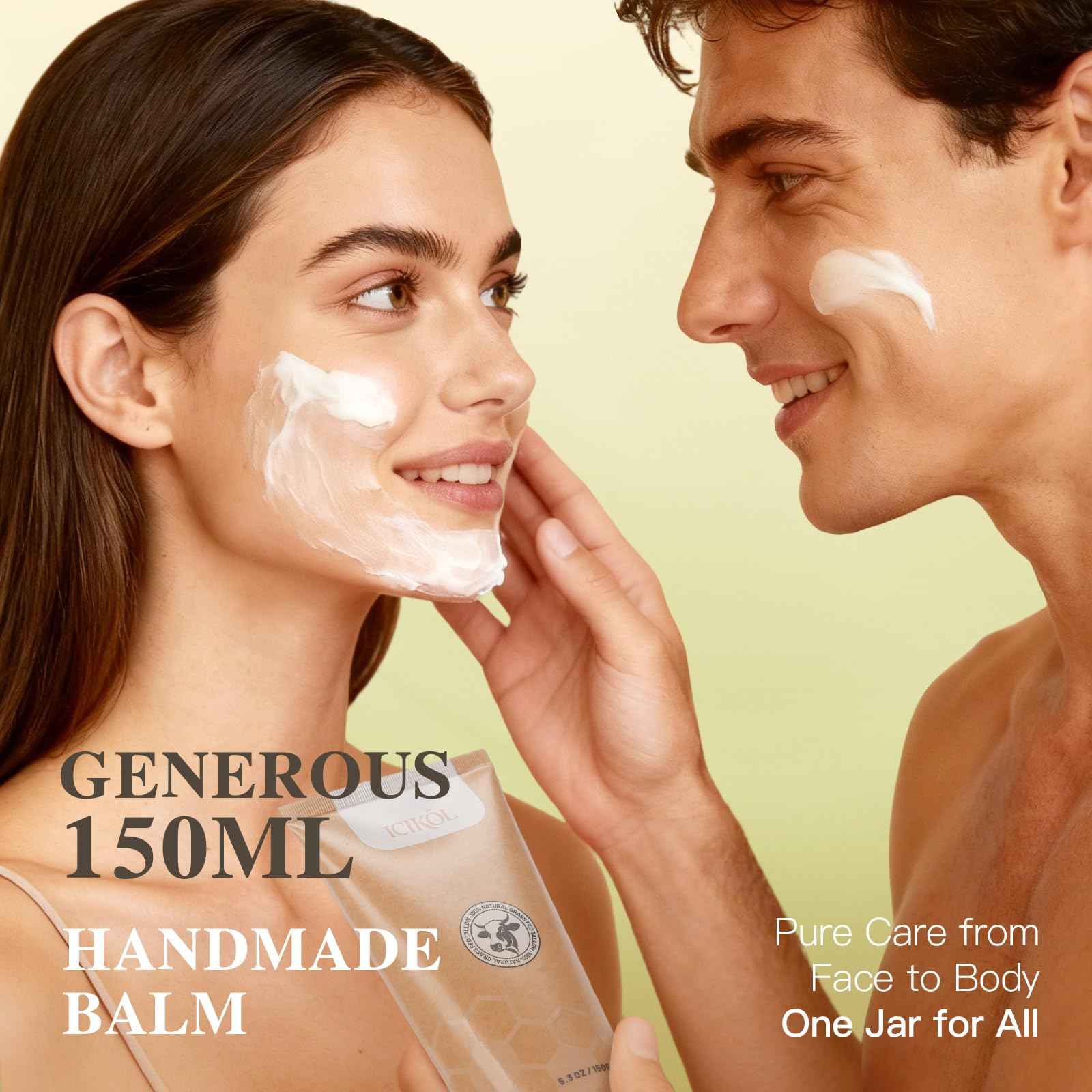 Organic Beef Tallow Honey Balm, Whipped Moisturizer for Face and Body, Grass Fed Beef Tallow for All Skin, Safe Natural Edible Grade Ingredients, Pure Unscented Cream, Day Night Skincare, 5.3 oz