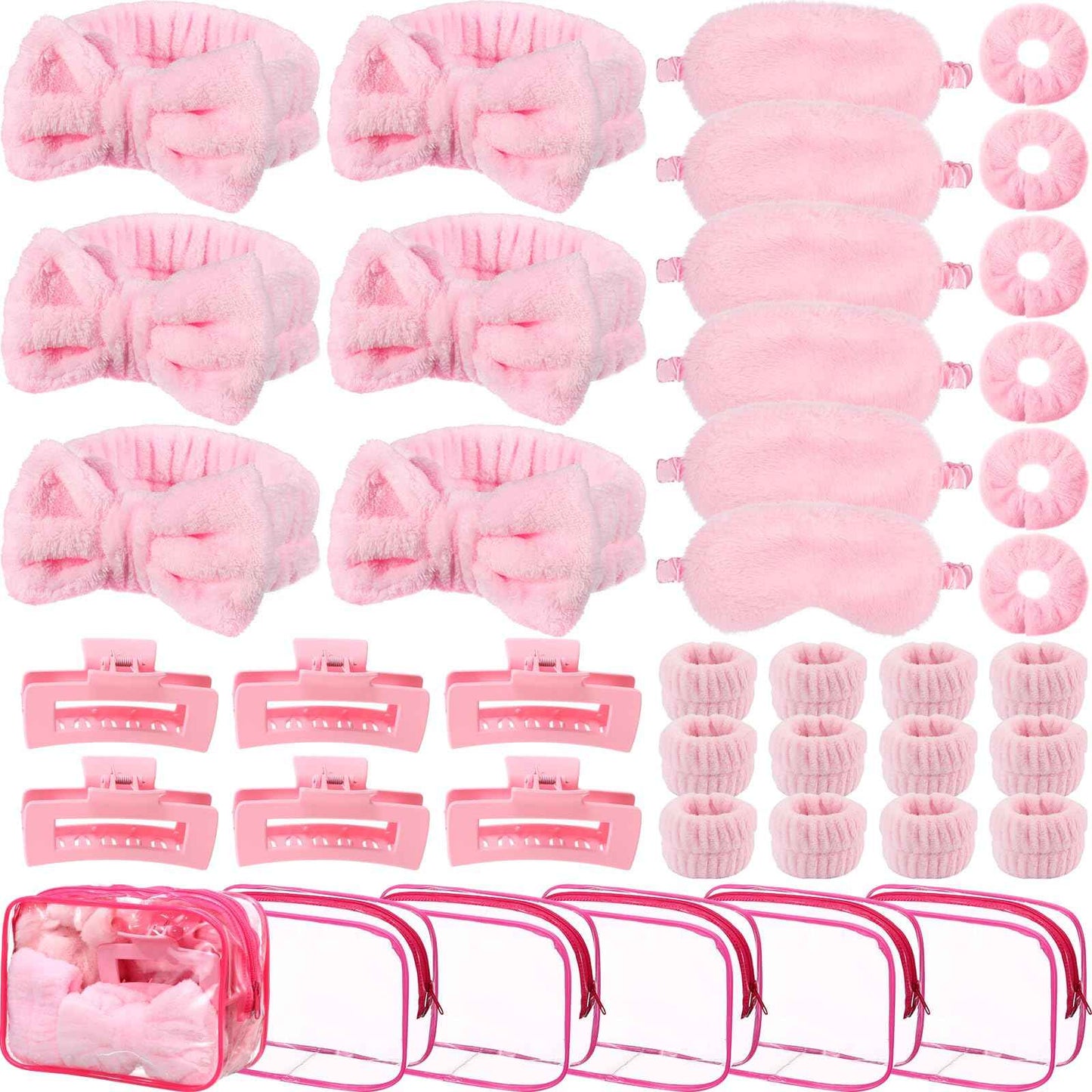 Wavyknot 42 Pcs Operation Xmas Gift Box Fillers Kit Spa Sleepover Party Supplies Include Sleep Eye Mask Spa Headband Scrunchies Hair Claw Clips for Girls Slumber Party Favors Gift