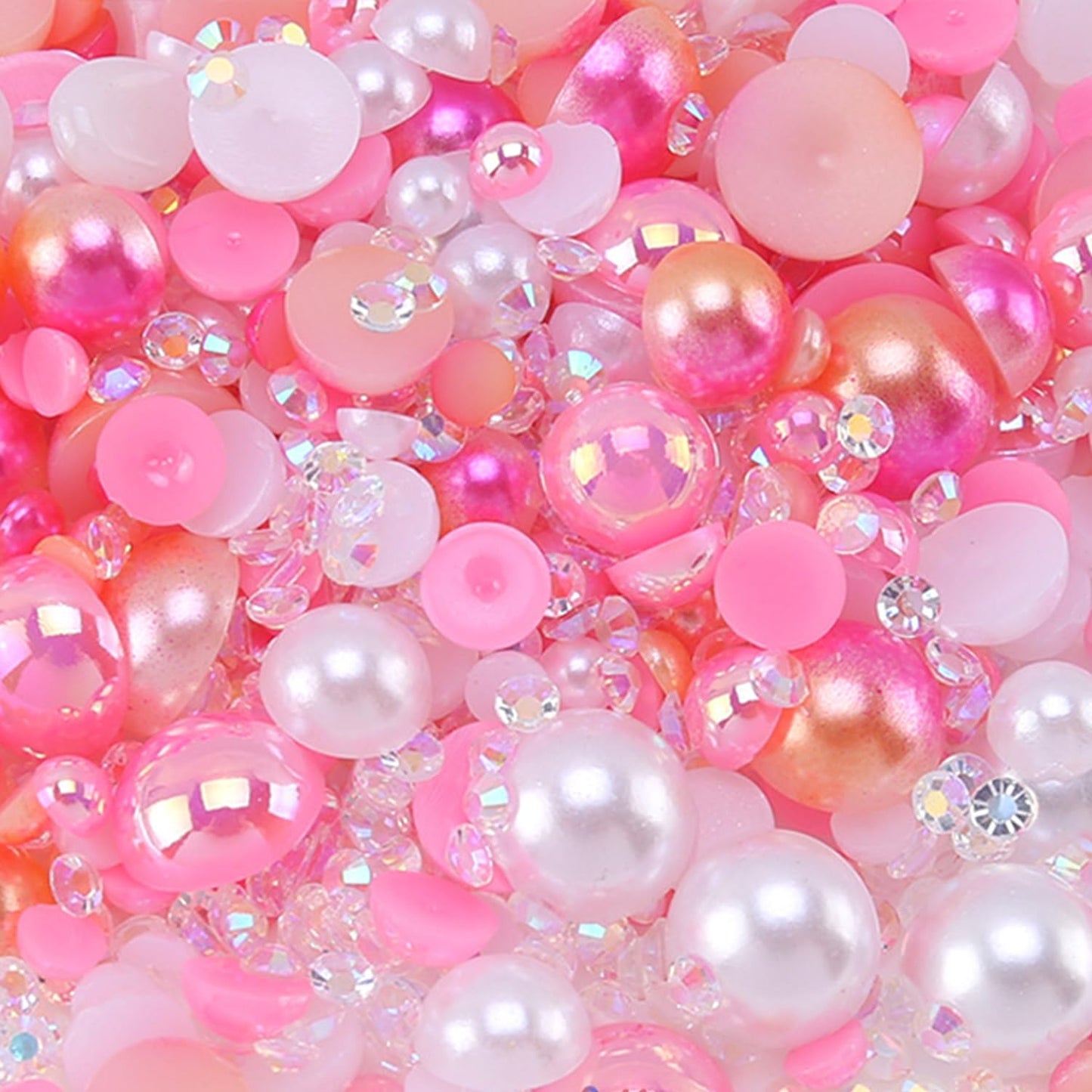 Flatback Pearls Rhinestones for Craft 30g 1400Pcs (2-10mm) Half Round Resin AB Color Rhinestones Pearls for Nail Art Face Body Tumblers-Pink,White A