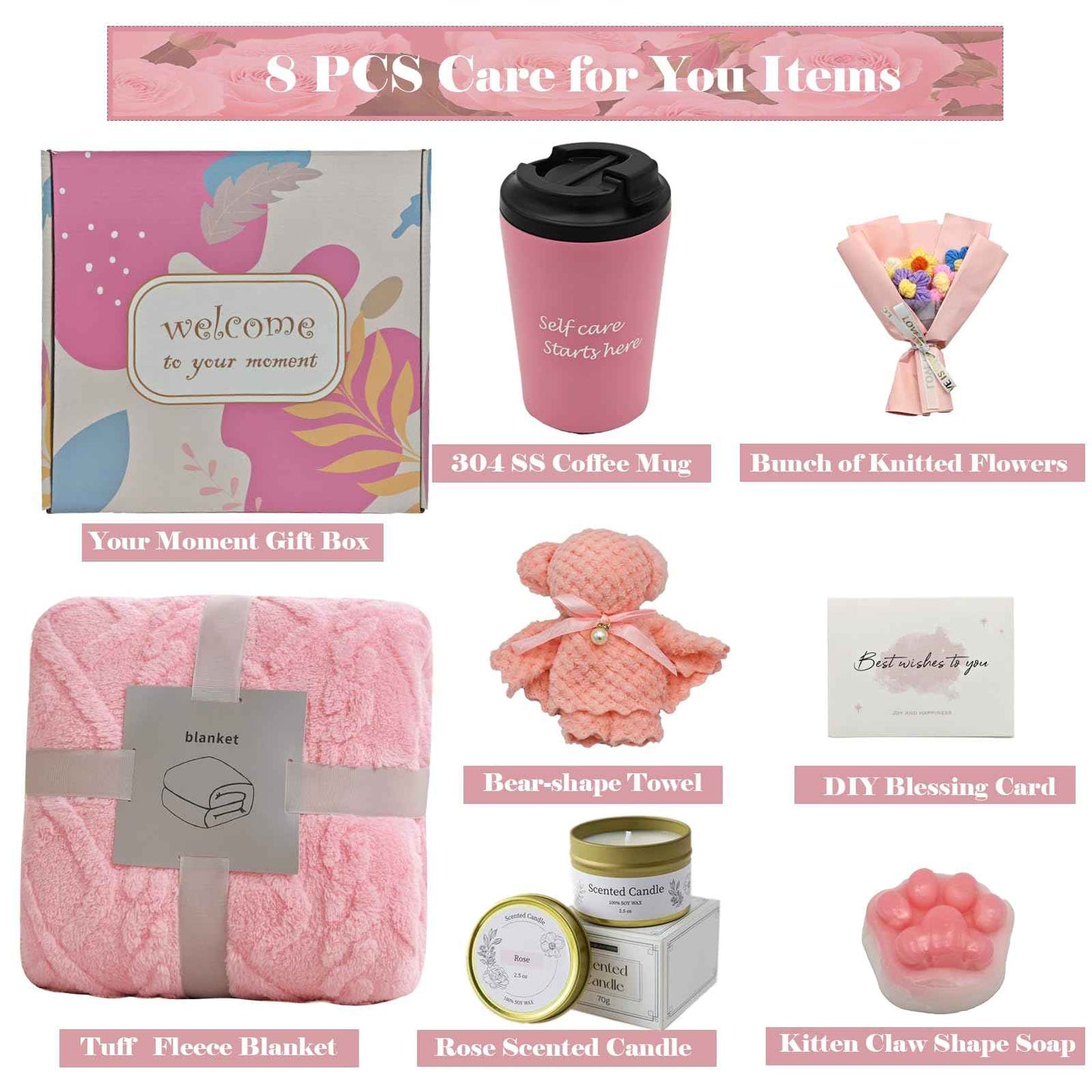 Self Care Gift Set for Women Birthday Christmas Valentine's Day Anniversary Gifts Basket for Her Bestie Girlfriend Daughter Friends Sister with Tuff Blanket, Coffee Mug, Scented Candle etc.
