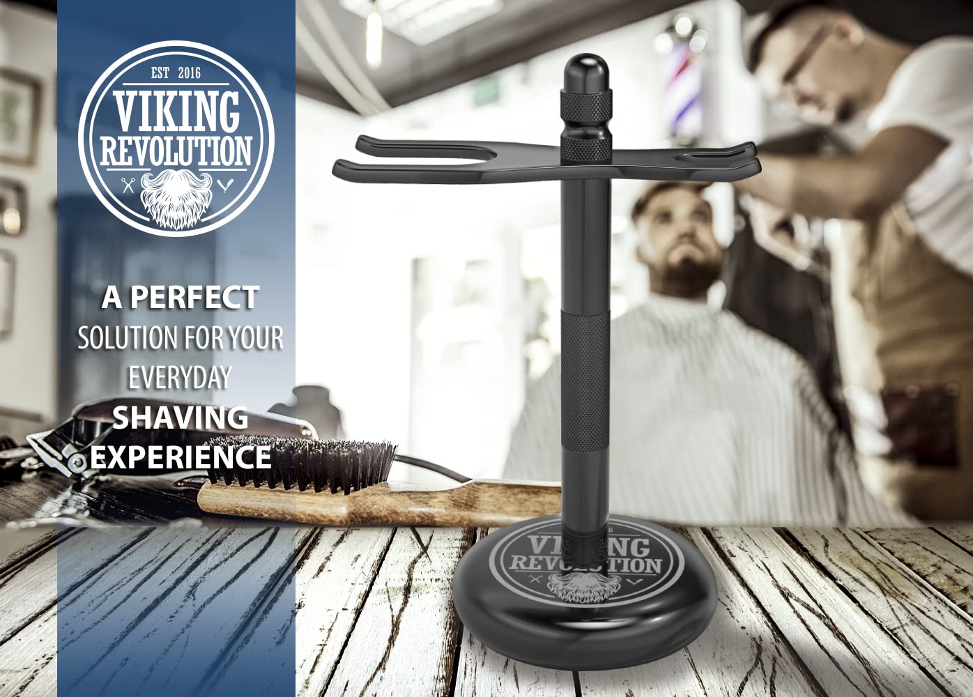 Viking Revolution Black Safety Razor Stand - Razor Holder and Shaving Brush Stand to Prolong the Life of Your Razor - Weighted Bottom for Extra Stability