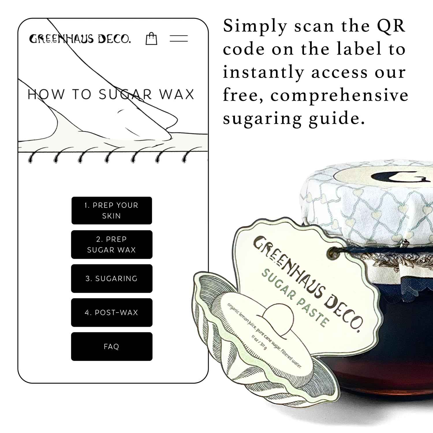 Greenhaus Deco. Boutique Sugar Paste - Firm Beginner Friendly Sugar Wax Hair Removal at Home (5 oz. Sugar Paste)