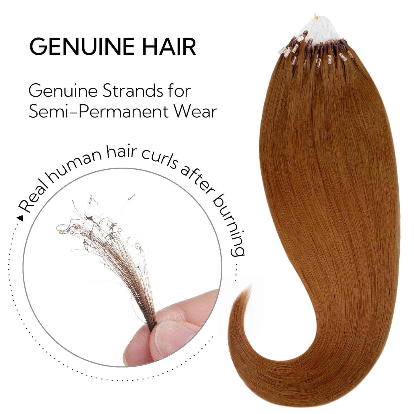 HOTBANANA Micro Ring Hair Extensions, 14 inch 50g 50s Copper Micro Beads Link Straight Real Human Hair Extensions