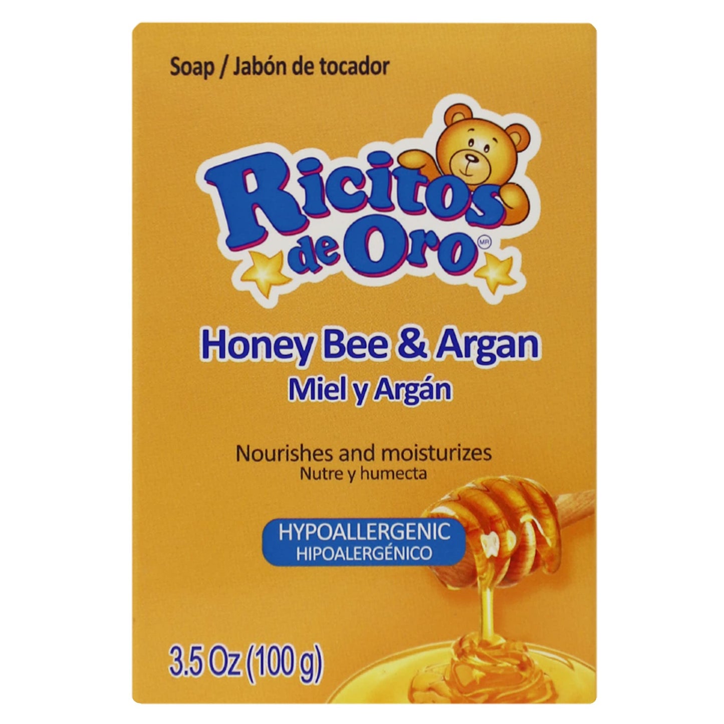 Ricitos de Oro Honey Bee Bar Soap, Hypoallergenic Bar Soap, Assists in Moisturizing Baby's Skin, Delicate Skin, 6-Pack of 3.5 Oz, 6 Bar Soaps.