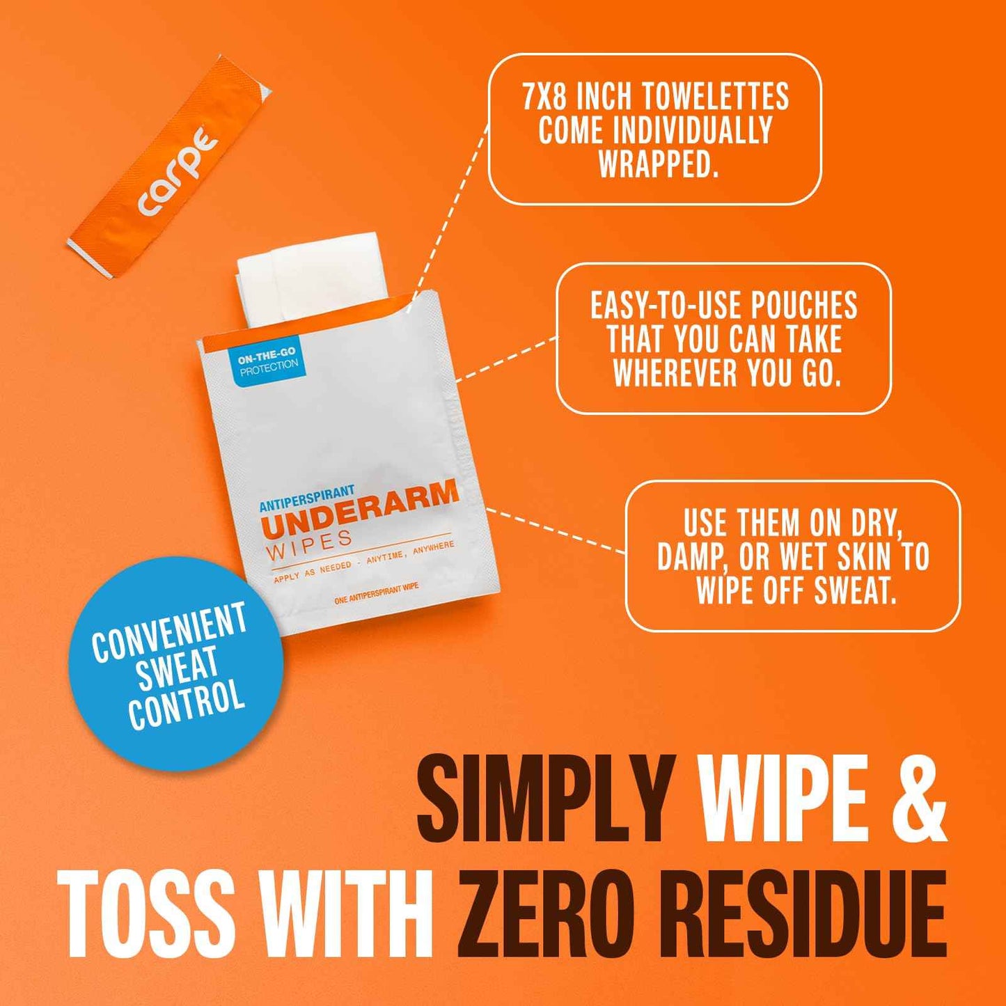 Carpe Antiperspirant Underarm and On-The-Go Wipes Package (1 Underarm Clinical Strength, 15 Individual Antiperspirant On-The-Go Wipes), Stop Excessive Sweat - Great for Hyperhidrosis