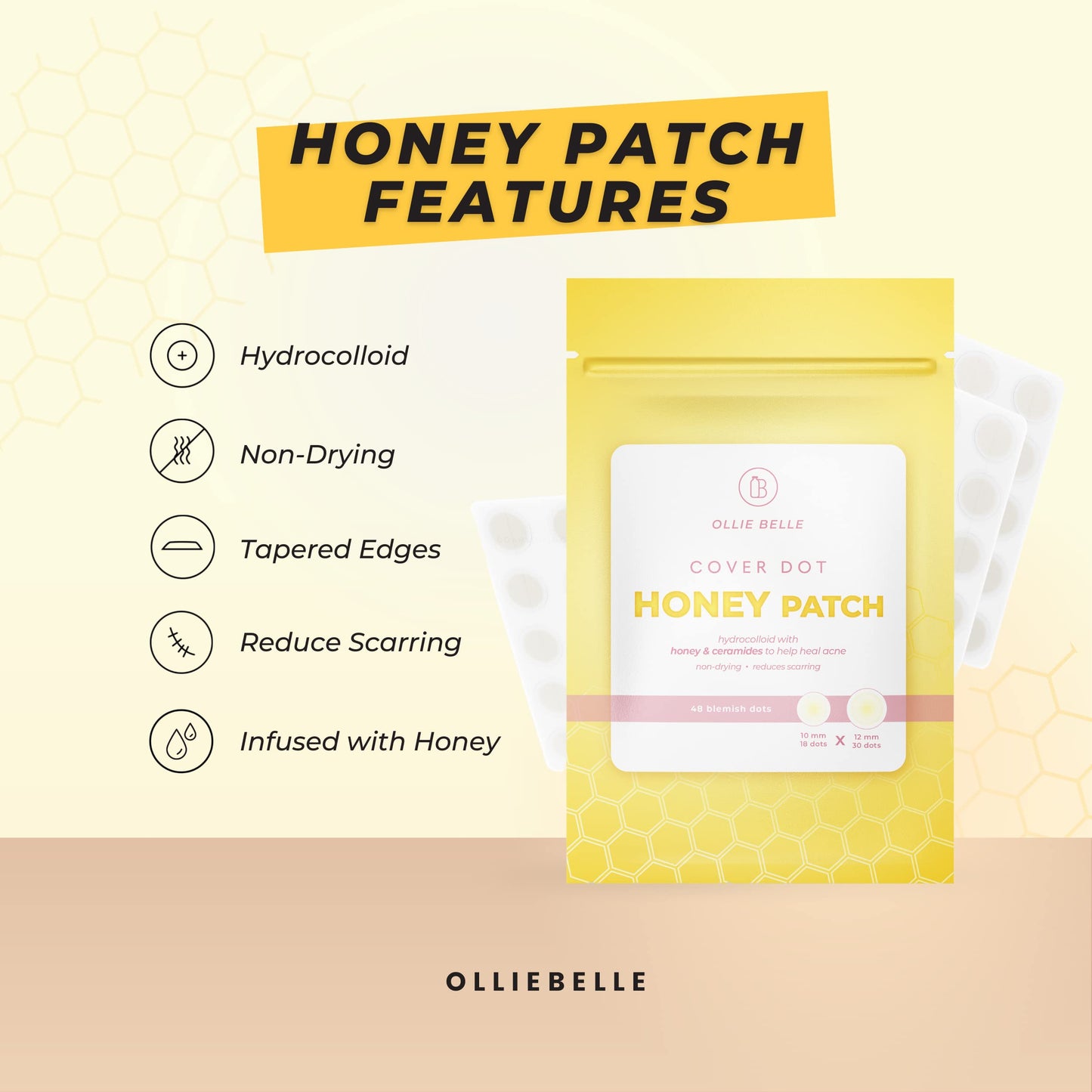 SMARTMED Cover Dot Ollie Belle Hydrocolloid Acne Patches with Honey Invisible Pimple Stickers Blemish Treatment (Honey, 48 dots)