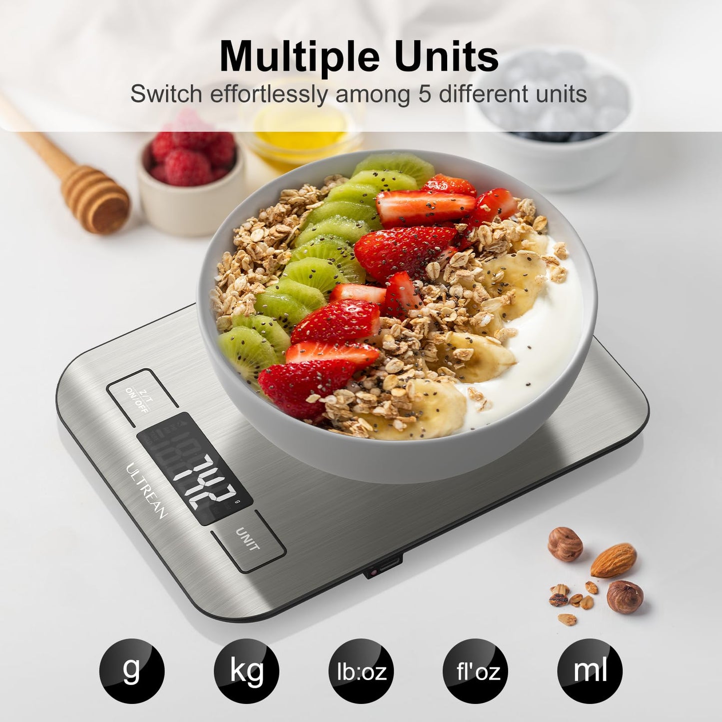 Ultrean Digital Kitchen Scale,Mechanical Cooking Scales Weight Grams and Ounces for Baking Cooking and Meal Prep, 5 Units with Tare Function, 15kg/33lb (Batteries Included)