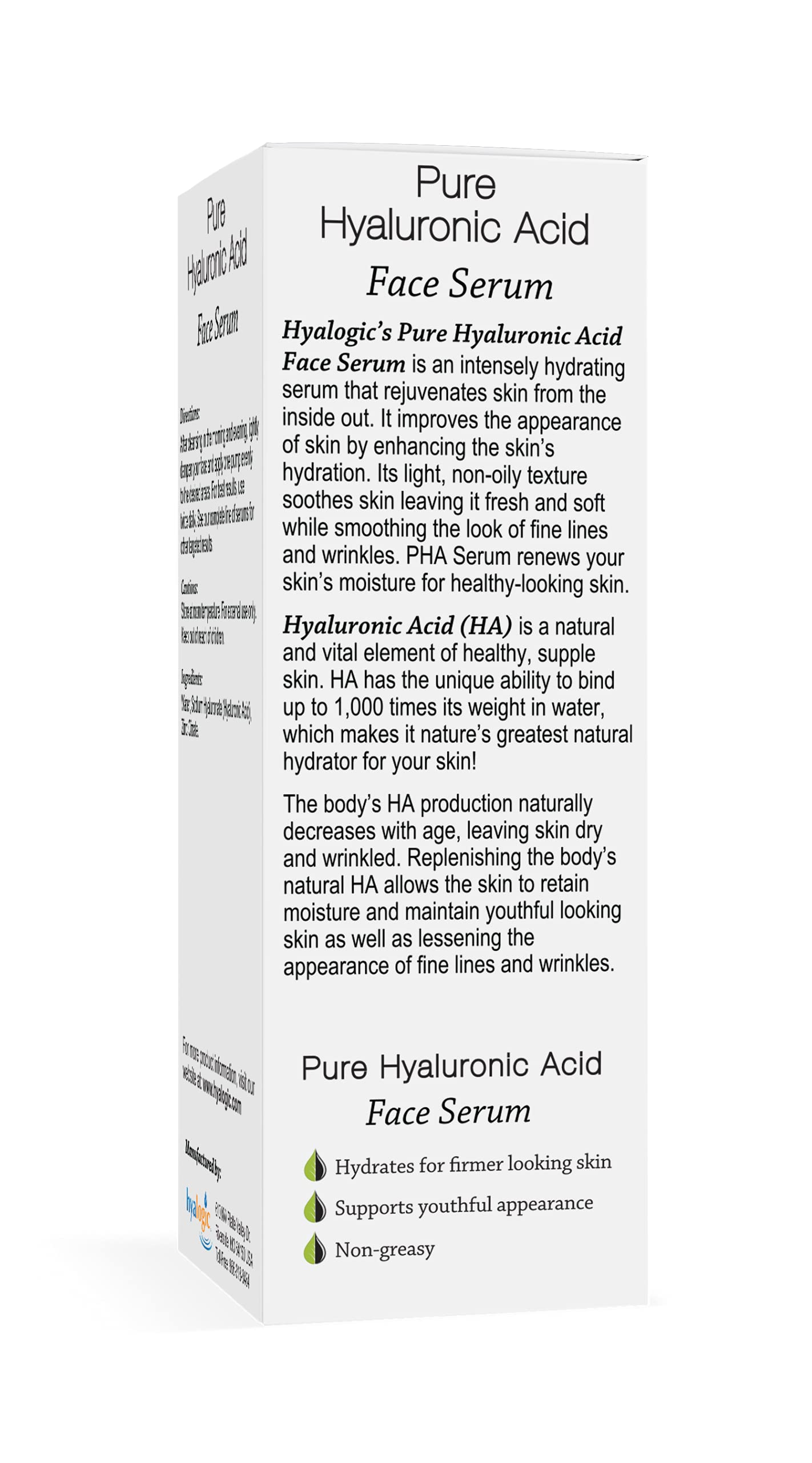 Hyalogic Pure Hyaluronic Acid Serum for Face - Hydrating, Non-Greasy, Fragrance-Free, 0.47 Ounce