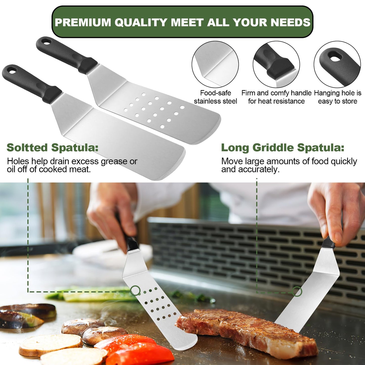 Griddle Accessories Set of 30, Flat Top Grill Accessories Set for Blackstone and Camp Chef, Grill Spatula Set with Enlarged Spatulas, Basting Cover, Scraper for Outdoor BBQ