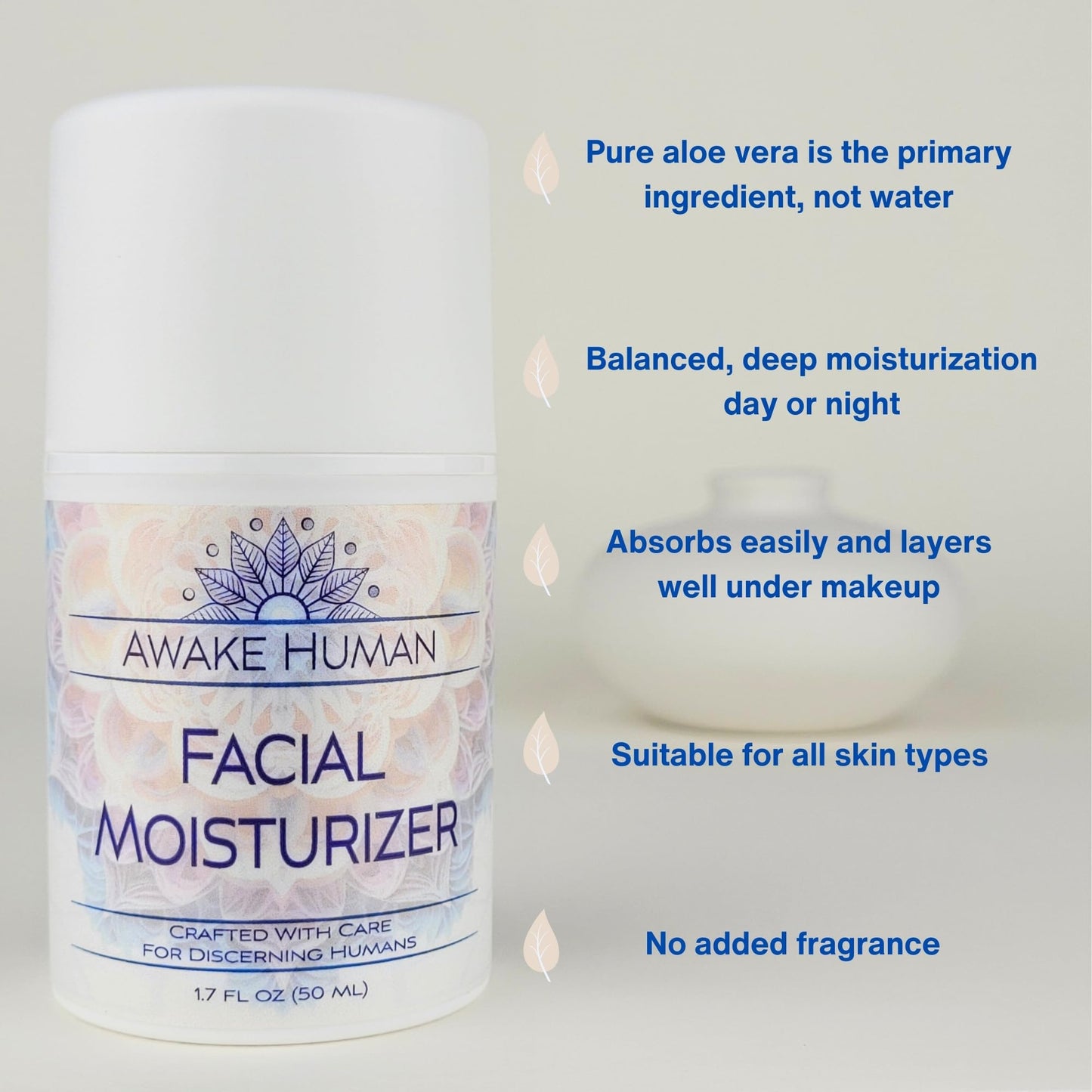 Natural Face Moisturizer for Dry Sensitive Skin - Organic Natural Face Cream - Facial Aloe & Green Tea Moisturizer Cruelty Free - Vegan Face Moisturizer for Women, Acne-Safe, Anti-Aging, No Fragrance