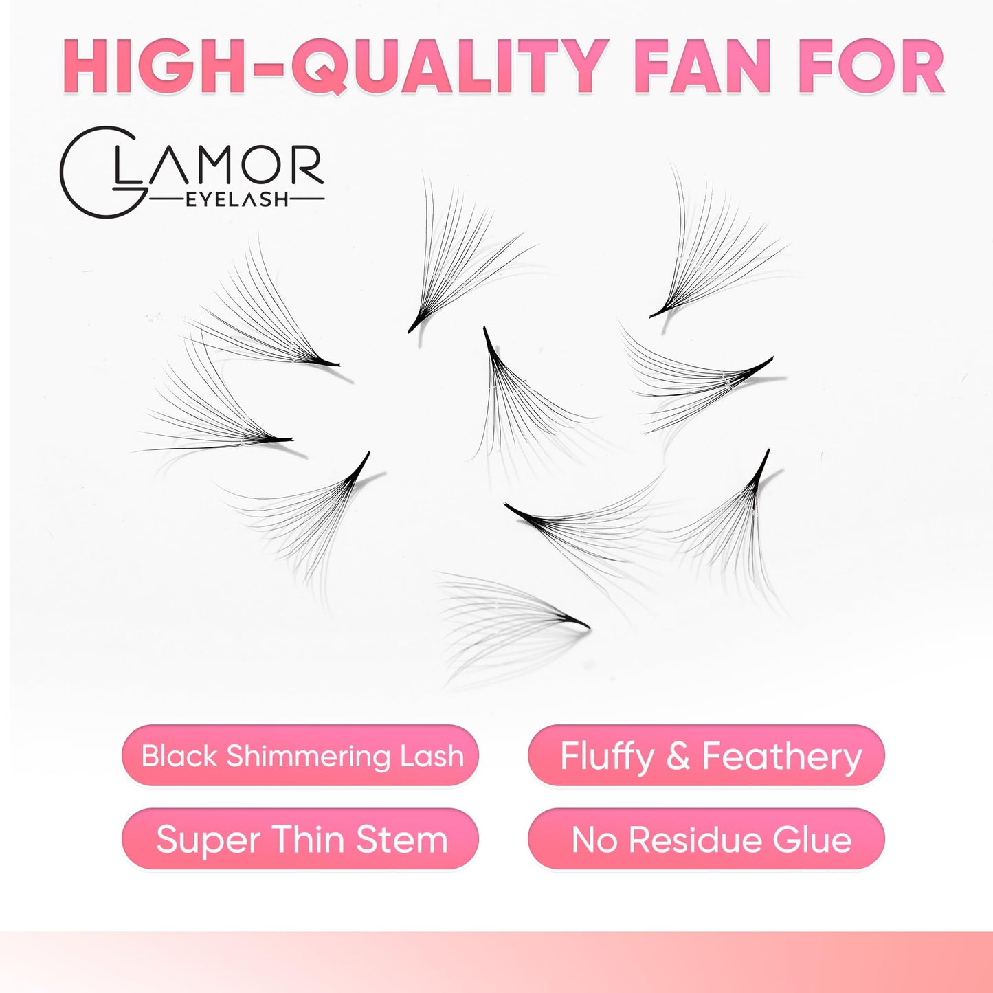 GLAMOREYELASH 750 Promade Fans Loose Mix, Natural Eyelashes Extensions 3D-16D, Handmade Individual Lashes 0.03/0.05/0.07mm Thickness, C CC D, 8-16mm Length for Fluffy Eyelash Cluster (5D-0.07-C, 14-15-16mm)