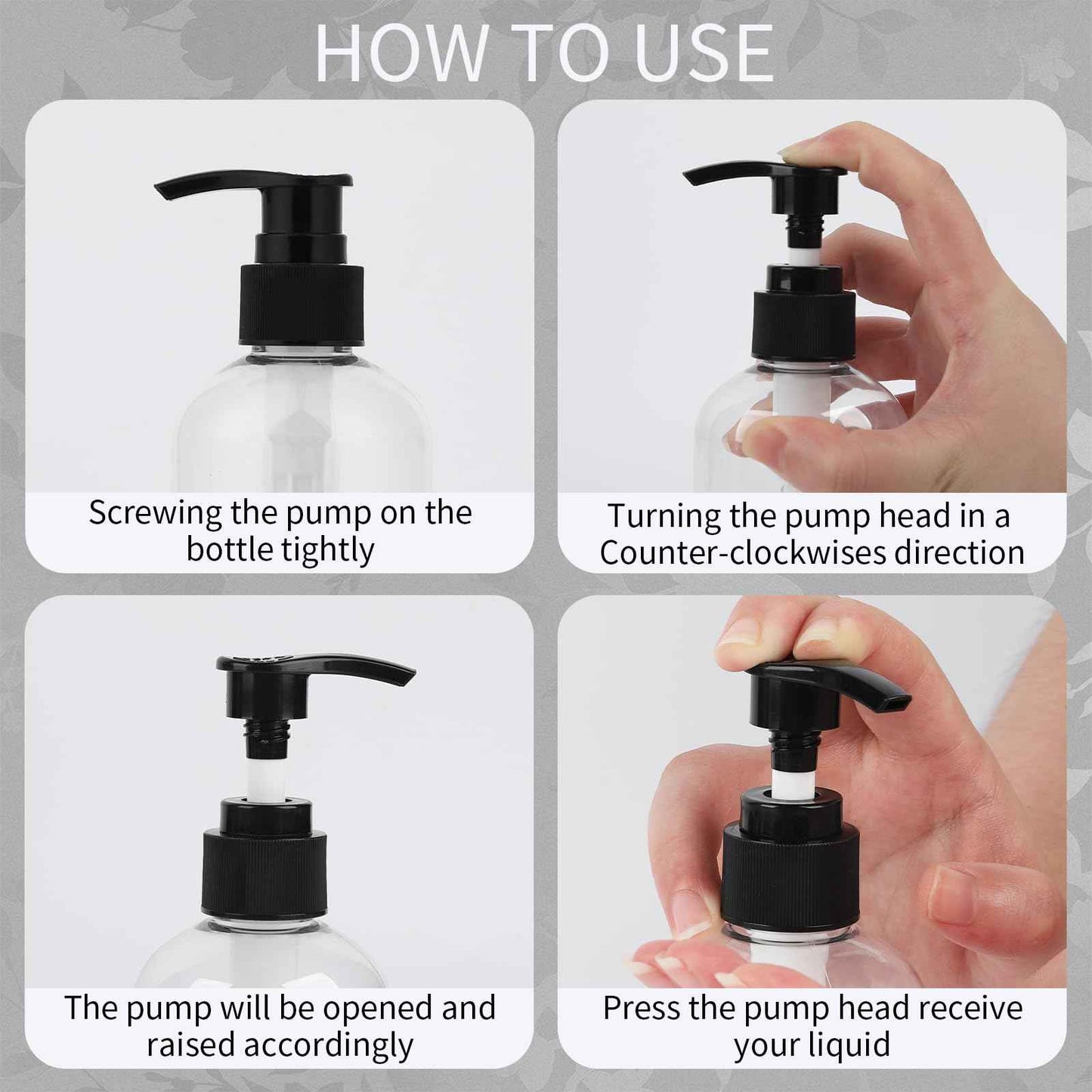 DISWALE 15 Pcs 8.5 oz Empty Pump Bottles, Clear Refillable Plastic Dispenser Bottles for Shampoo, Lotion, Hand Soap, Body Wash, Oil, Moisturizer, Travel Liquid Containers