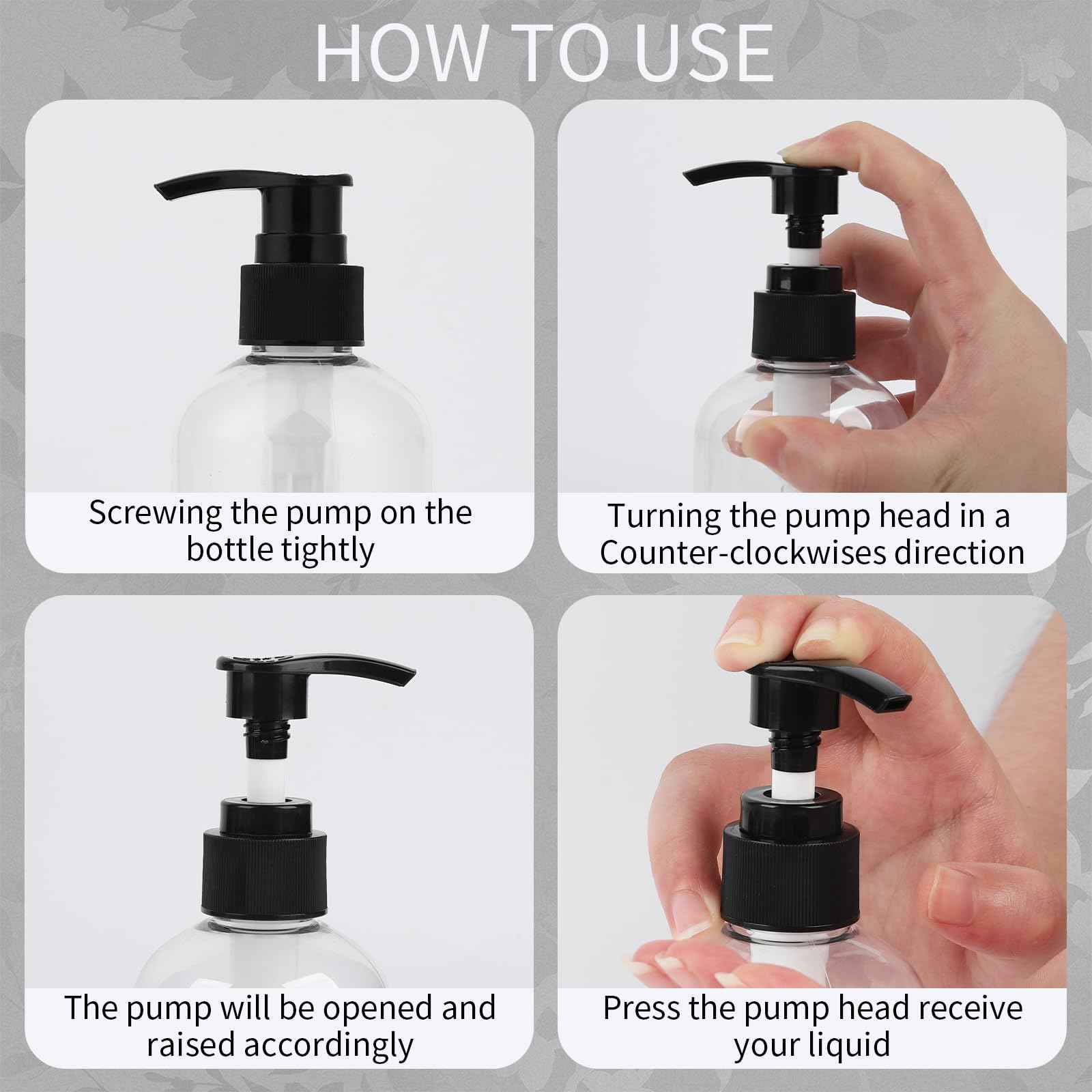 DISWALE 15 Pcs 8.5 oz Empty Pump Bottles, Clear Refillable Plastic Dispenser Bottles for Shampoo, Lotion, Hand Soap, Body Wash, Oil, Moisturizer, Travel Liquid Containers