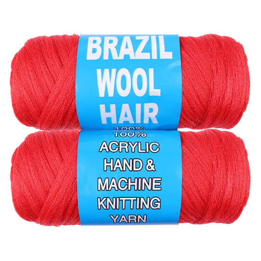 OOKOO 2 Roll Red Brazilian Wool Hair for Senegalese Twist Box Braids Faux Locs Jumbo Braids African Hair Braiding Dreadlocks Twist Wraps Synthetic Hair Extensions 70G/Roll(Red#)