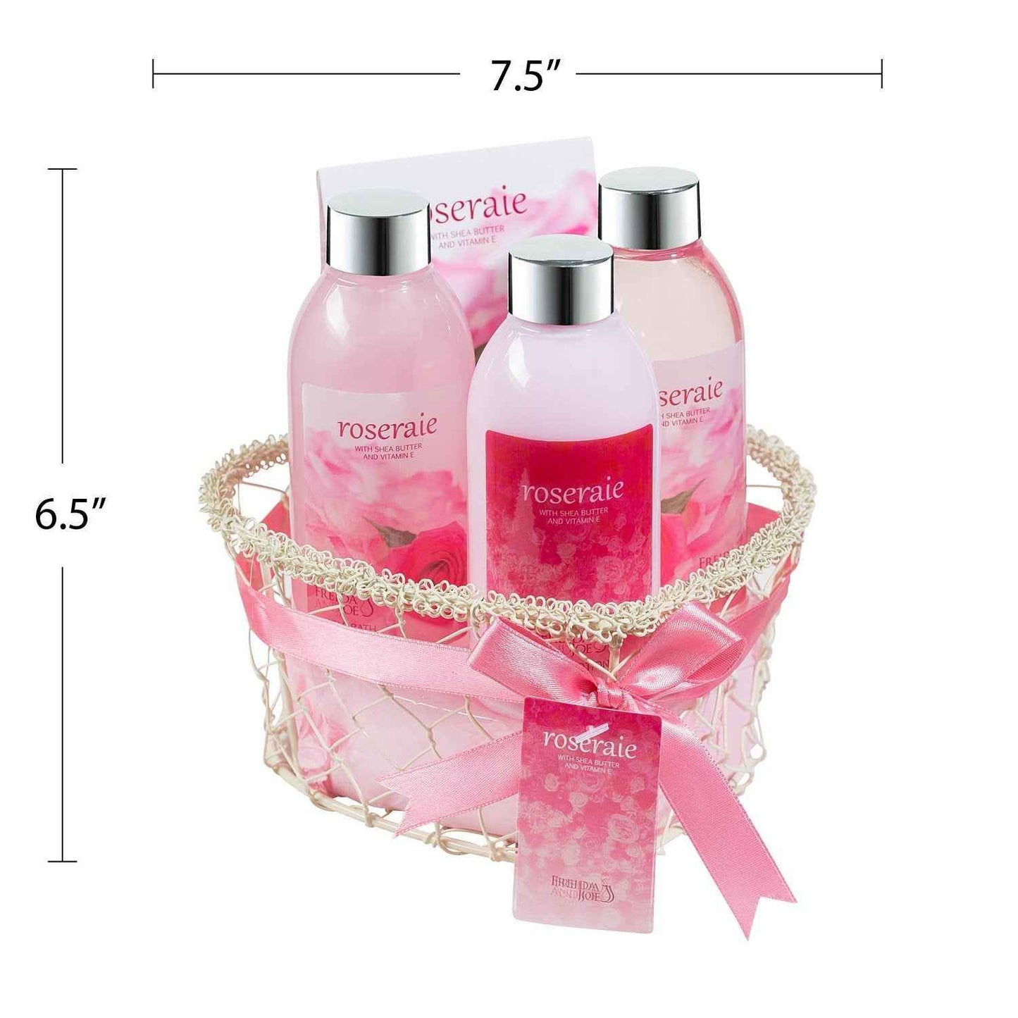 Heart Pink Rose Spa Bath and Body Gift Basket for Women with Shower Gel, Bubble Bath and Body lotion and Bath Salt Bath Gift Set