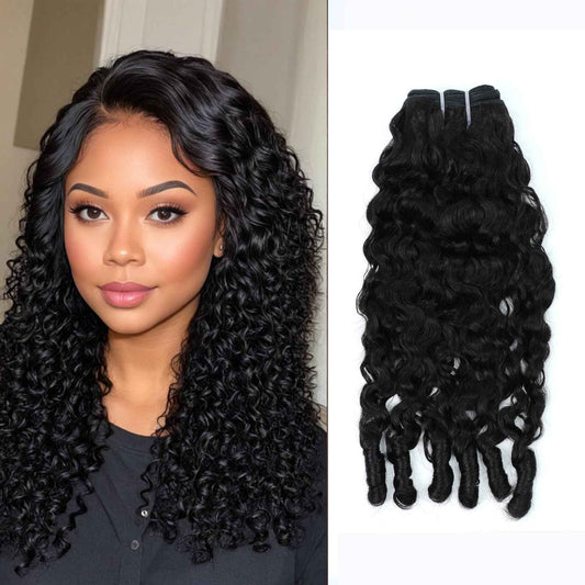Wequeen 16A Burmese Curly Human Hair Bundles 18 Inch 100% Unprocessed Brazilian Virgin Hair Quick Weave Bundles Human Hair Extensions Real Human Hair, Natural Black