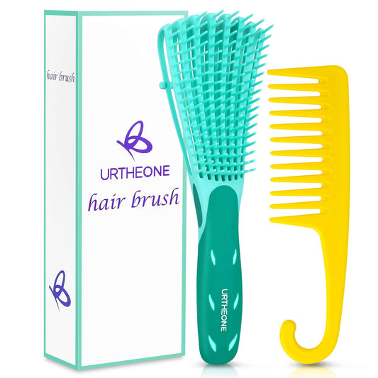 Detangling Hair Brush,Hair Detangler Brush and Wide Tooth Comb Set for Black Natural Curly Wet Dry Thick Straight Long Hair, Afro American Type 3a-4c, Comfortable Grip,Easy to Clean, Durable