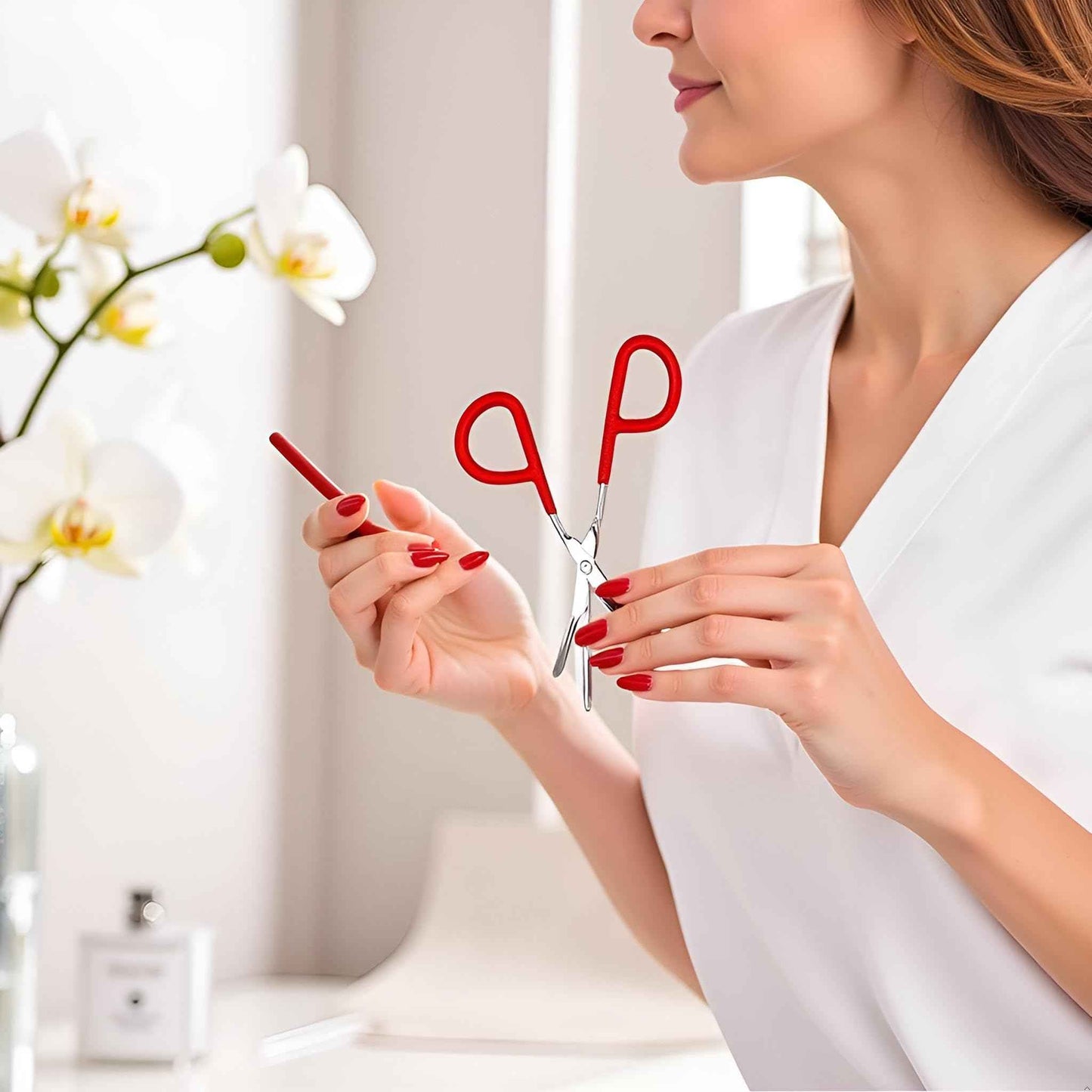 1Pc Red Eyebrow Tweezers Stainless Steel Scissors Shaped Tweezers Slant Tip Tweezer Clip Hair Tweezer Beauty Tool for Women Girl Hair Removal