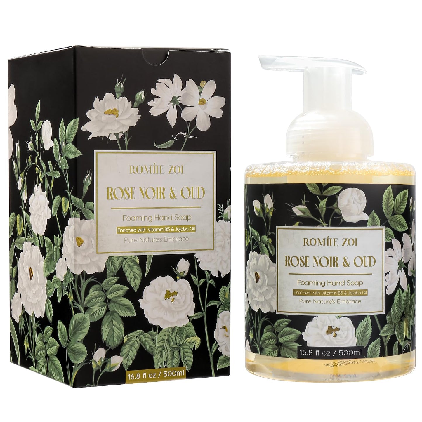 ROMIIE ZOI Foaming Hand Soap with Gift Box- Rose Noir & Oud - Biodegradable Formula Moisture & Revitalize - 500ml/ 16.8oz