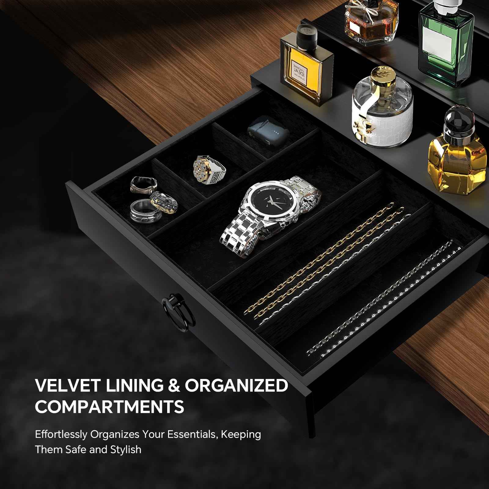 KISENG Cologne Organizer for Men, 4 Tier Cologne Stand with Drawer, Perfume Holder with Hidden Compartment, Fragrance Stand Shelf A Great Gift for Man, Black