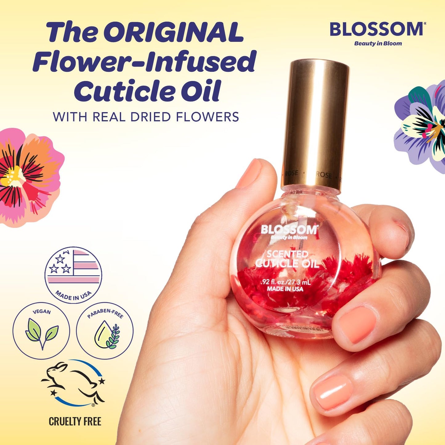 Blossom Hydrating, Moisturizing, Strengthening, Scented Cuticle Oil, Infused with Real Flowers, Made in USA, 0.5 fl. oz, Pineapple