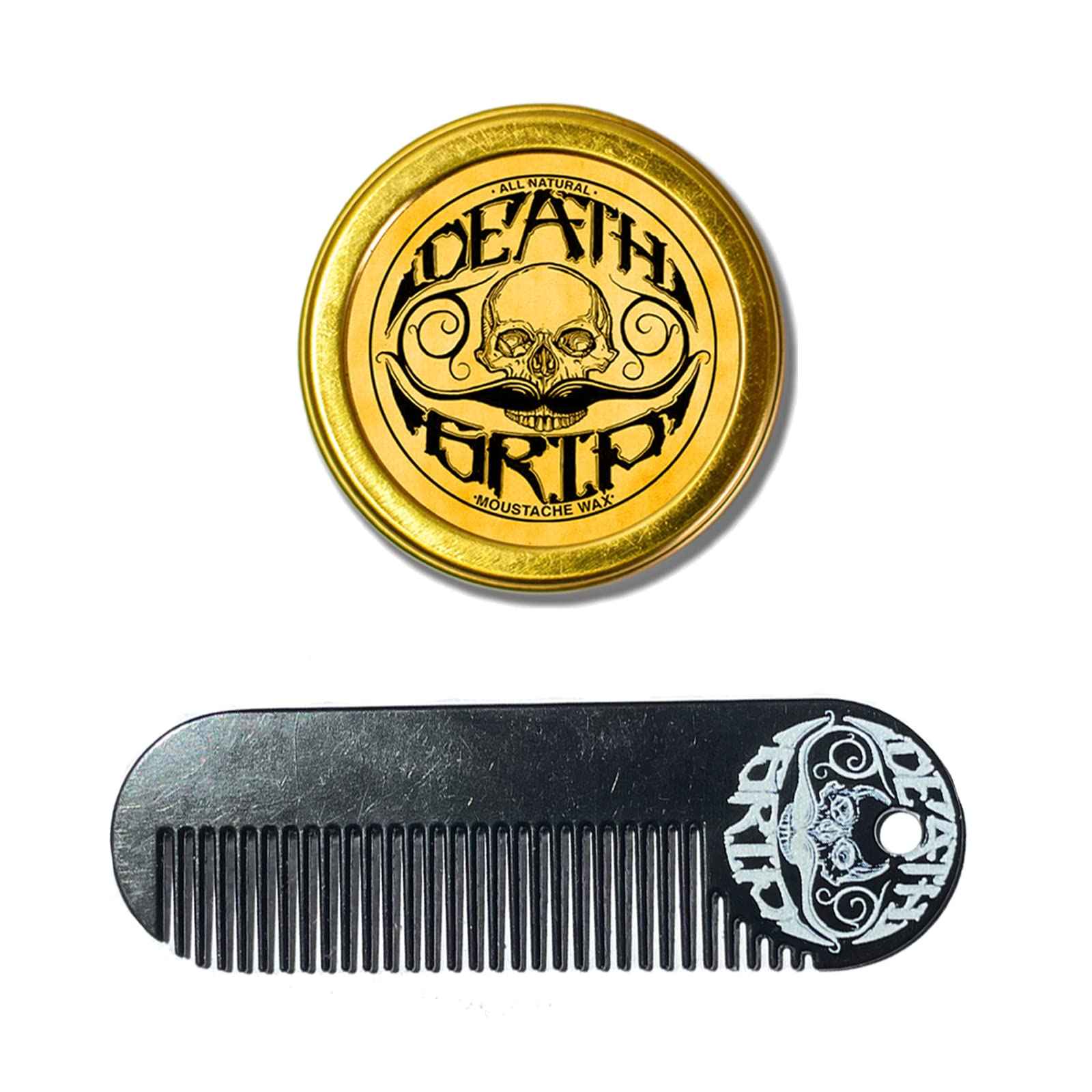 The Vintage Beard Company Death Grip Extra Strong Hold Mustache Wax and Death Grip Mustache Keychain Comb Set